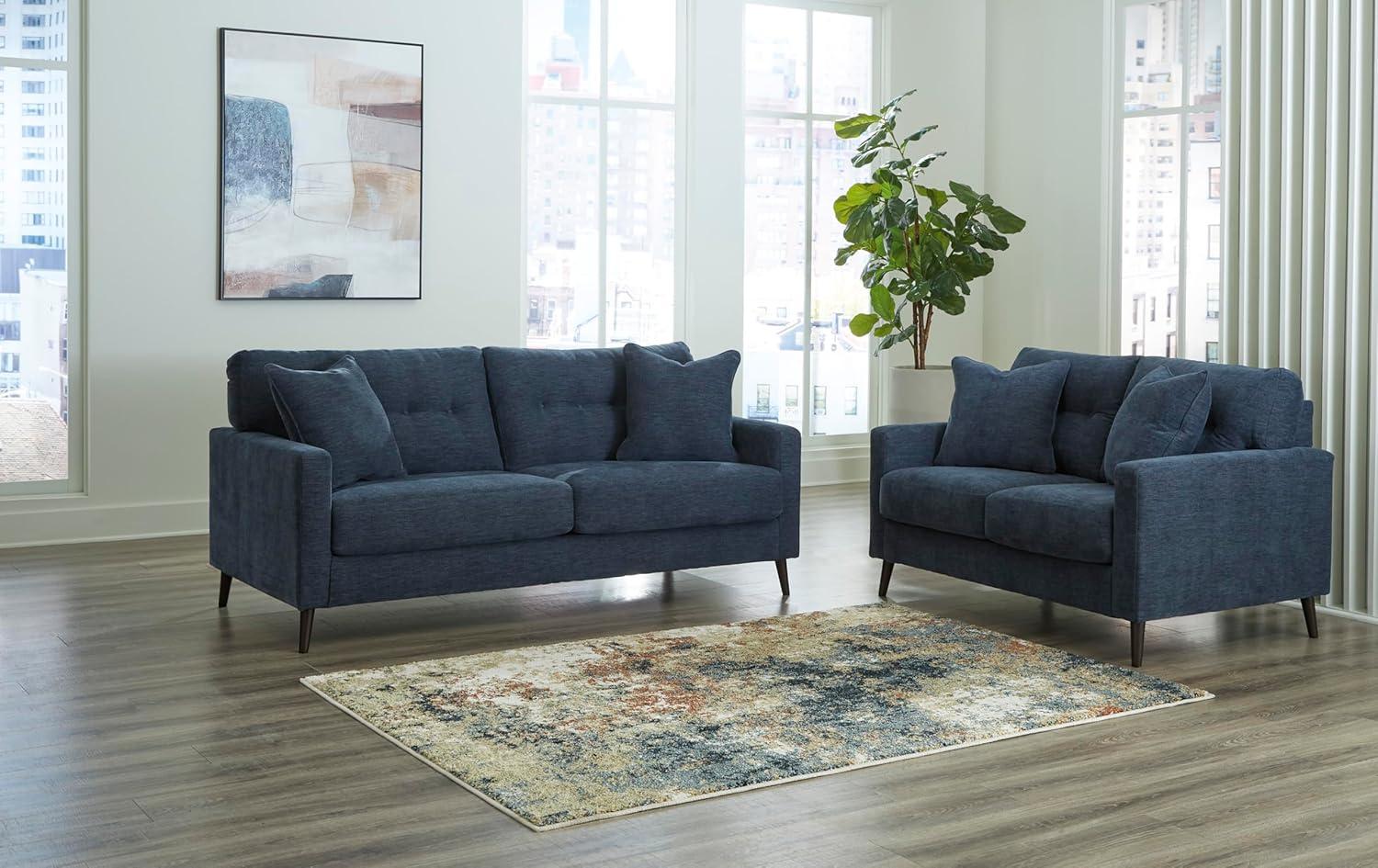 imageSignature Design by Ashley Bixler MidCentury Modern Tufted Loveseat with 2 Toss Pillows GreenBlue