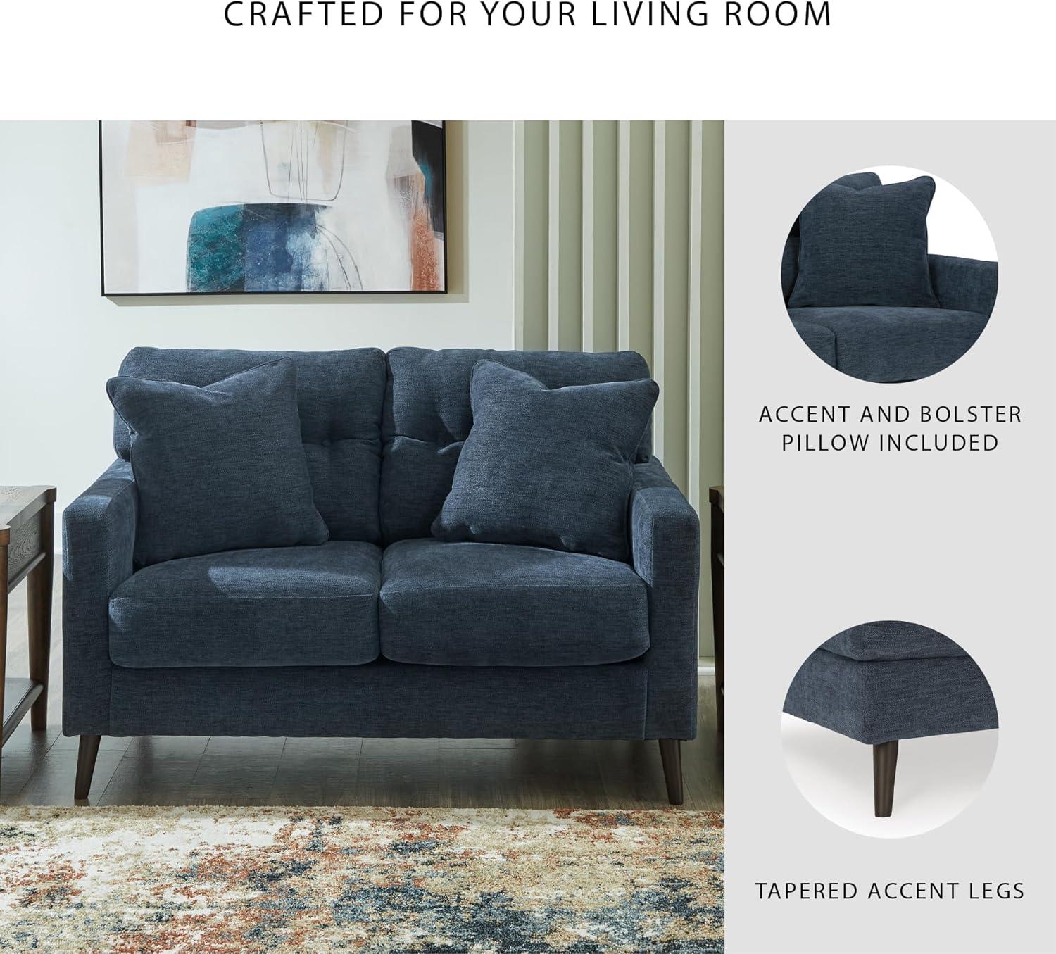 imageSignature Design by Ashley Bixler MidCentury Modern Tufted Loveseat with 2 Toss Pillows GreenBlue