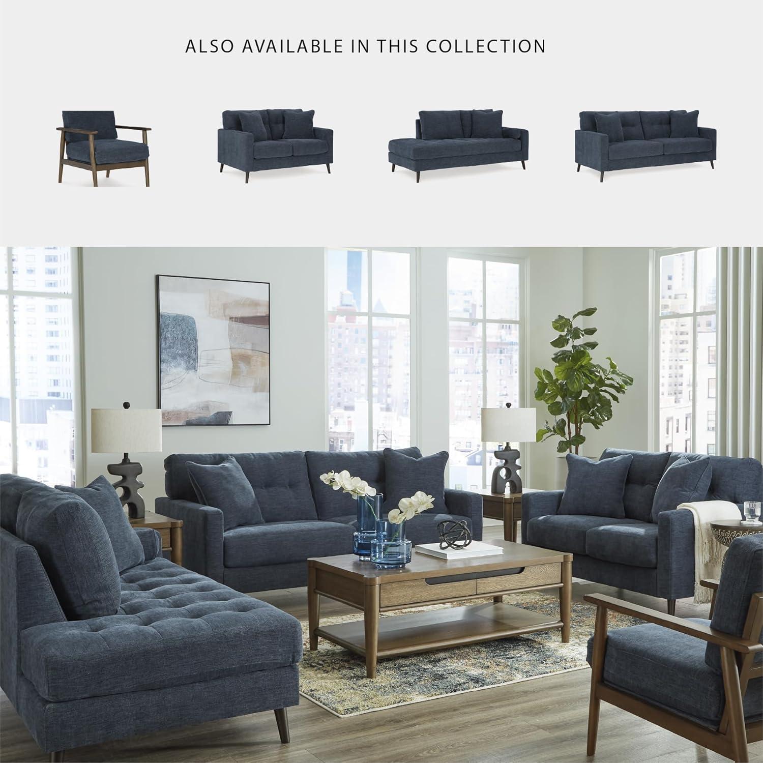 imageSignature Design by Ashley Bixler MidCentury Modern Tufted Loveseat with 2 Toss Pillows GreenBlue