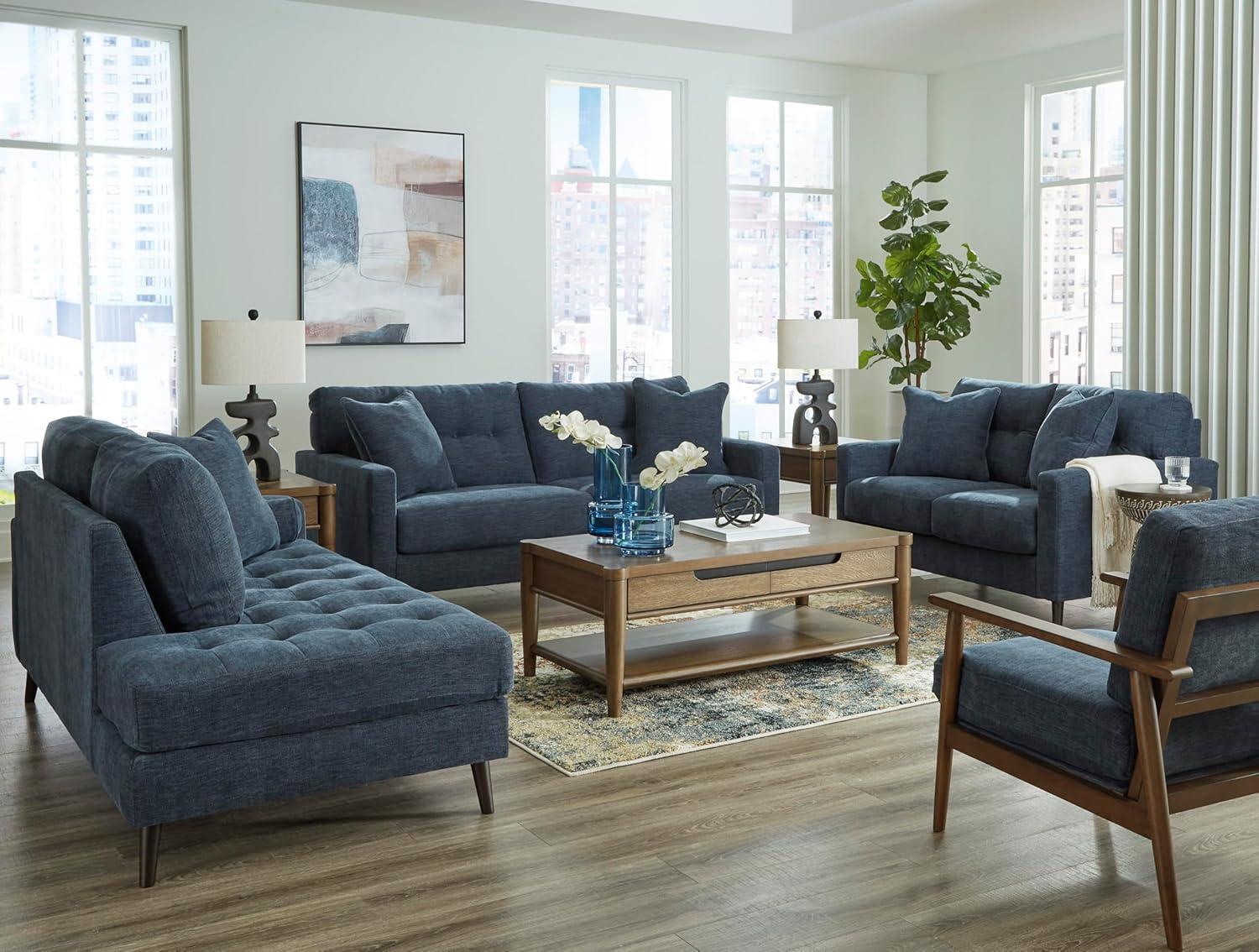imageSignature Design by Ashley Bixler MidCentury Modern Tufted Loveseat with 2 Toss Pillows GreenBlue