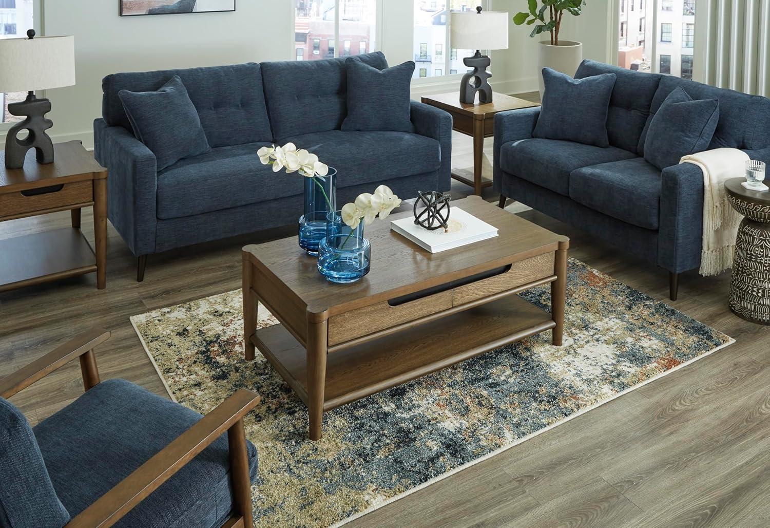 imageSignature Design by Ashley Bixler MidCentury Modern Tufted Loveseat with 2 Toss Pillows GreenBlue