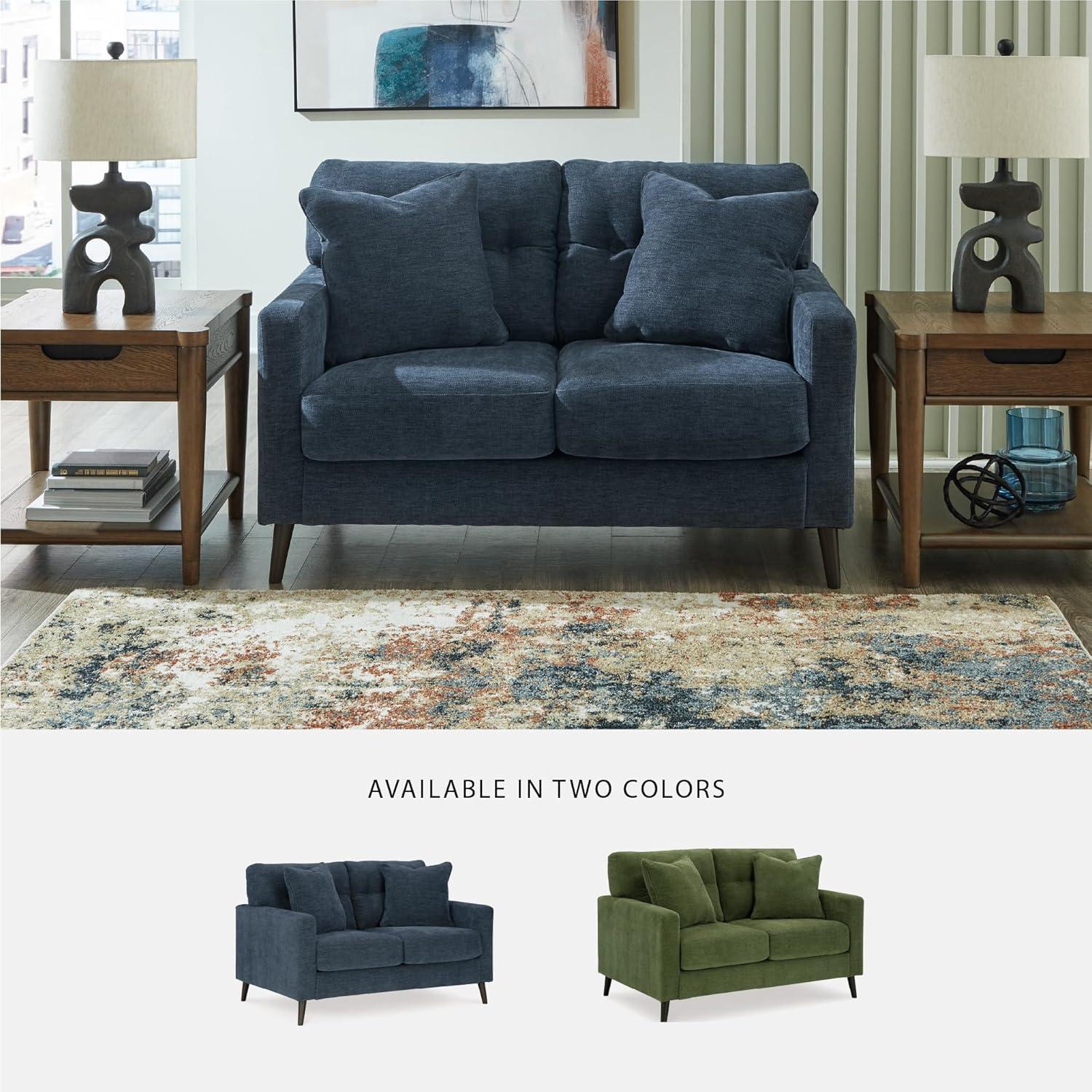 imageSignature Design by Ashley Bixler MidCentury Modern Tufted Loveseat with 2 Toss Pillows GreenBlue
