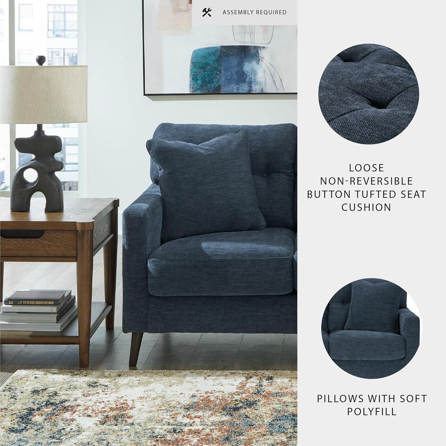 imageSignature Design by Ashley Bixler MidCentury Modern Tufted Loveseat with 2 Toss Pillows GreenBlue