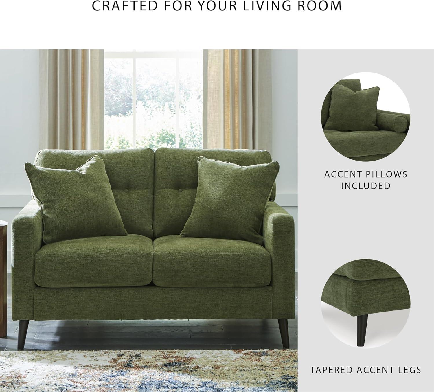 imageSignature Design by Ashley Bixler MidCentury Modern Tufted Loveseat with 2 Toss Pillows GreenGreen