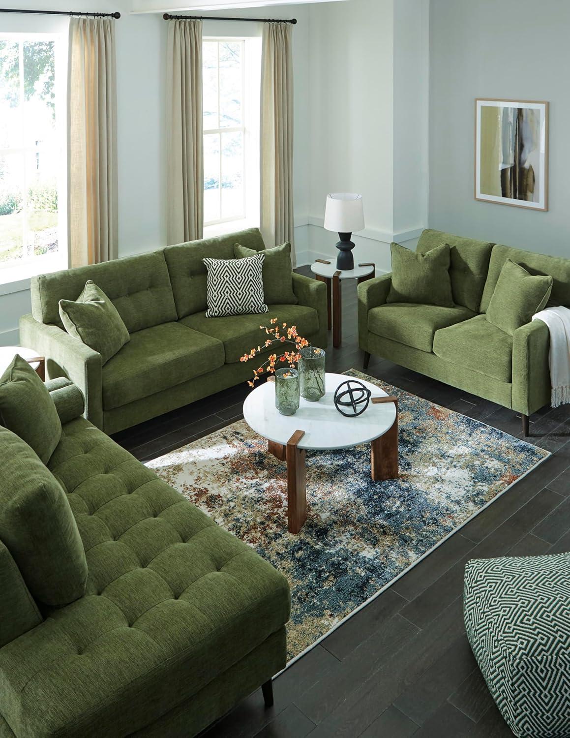 imageSignature Design by Ashley Bixler MidCentury Modern Tufted Loveseat with 2 Toss Pillows GreenGreen