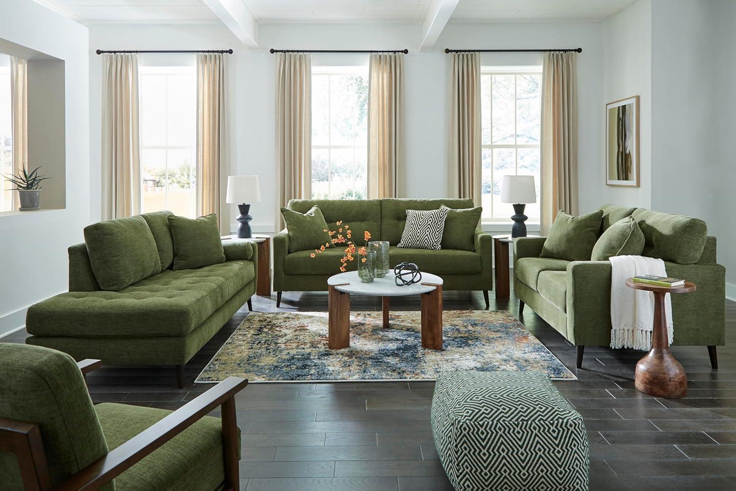 imageSignature Design by Ashley Bixler MidCentury Modern Tufted Loveseat with 2 Toss Pillows GreenGreen