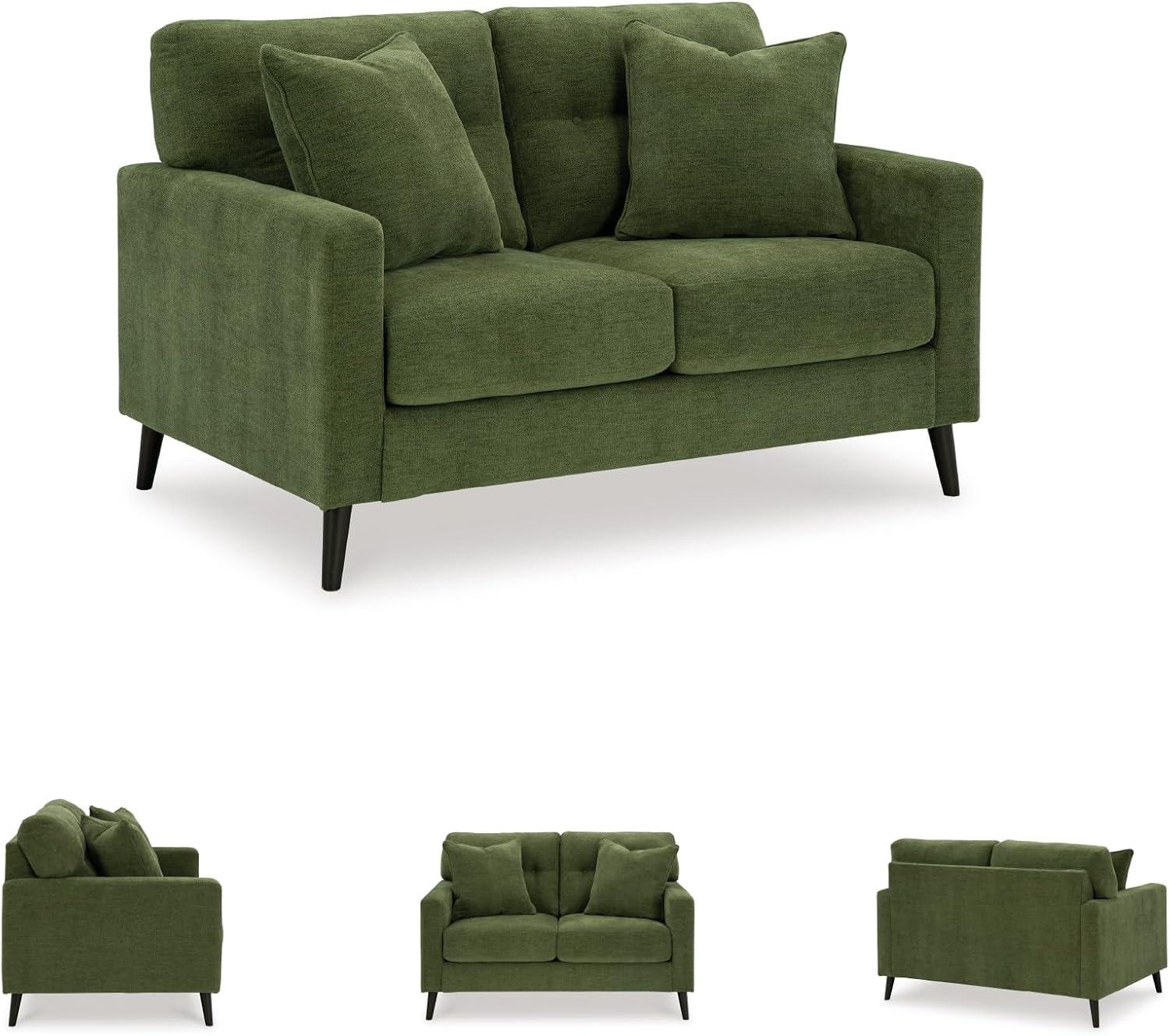 imageSignature Design by Ashley Bixler MidCentury Modern Tufted Loveseat with 2 Toss Pillows GreenGreen