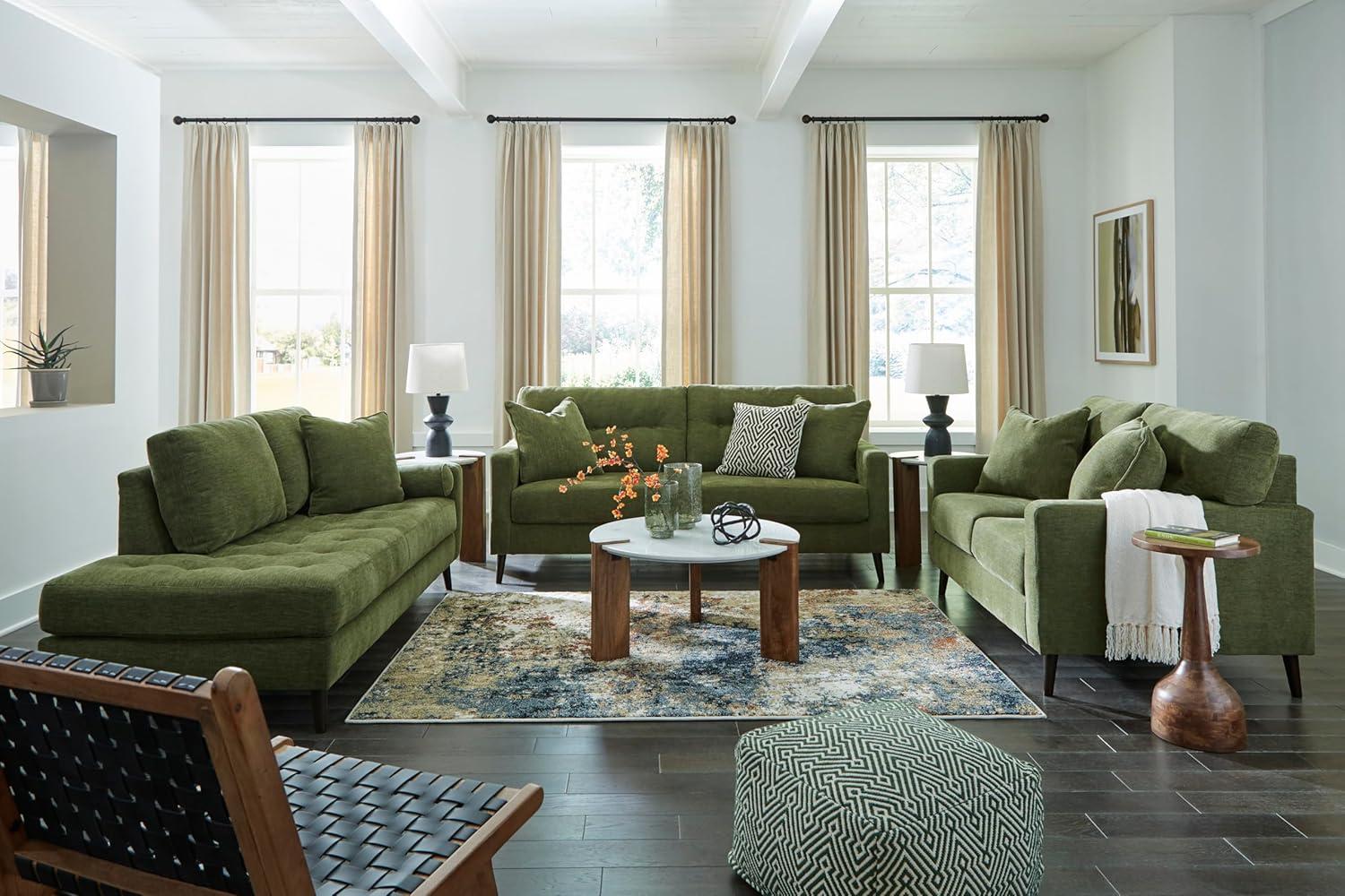 imageSignature Design by Ashley Bixler MidCentury Modern Tufted Loveseat with 2 Toss Pillows GreenGreen
