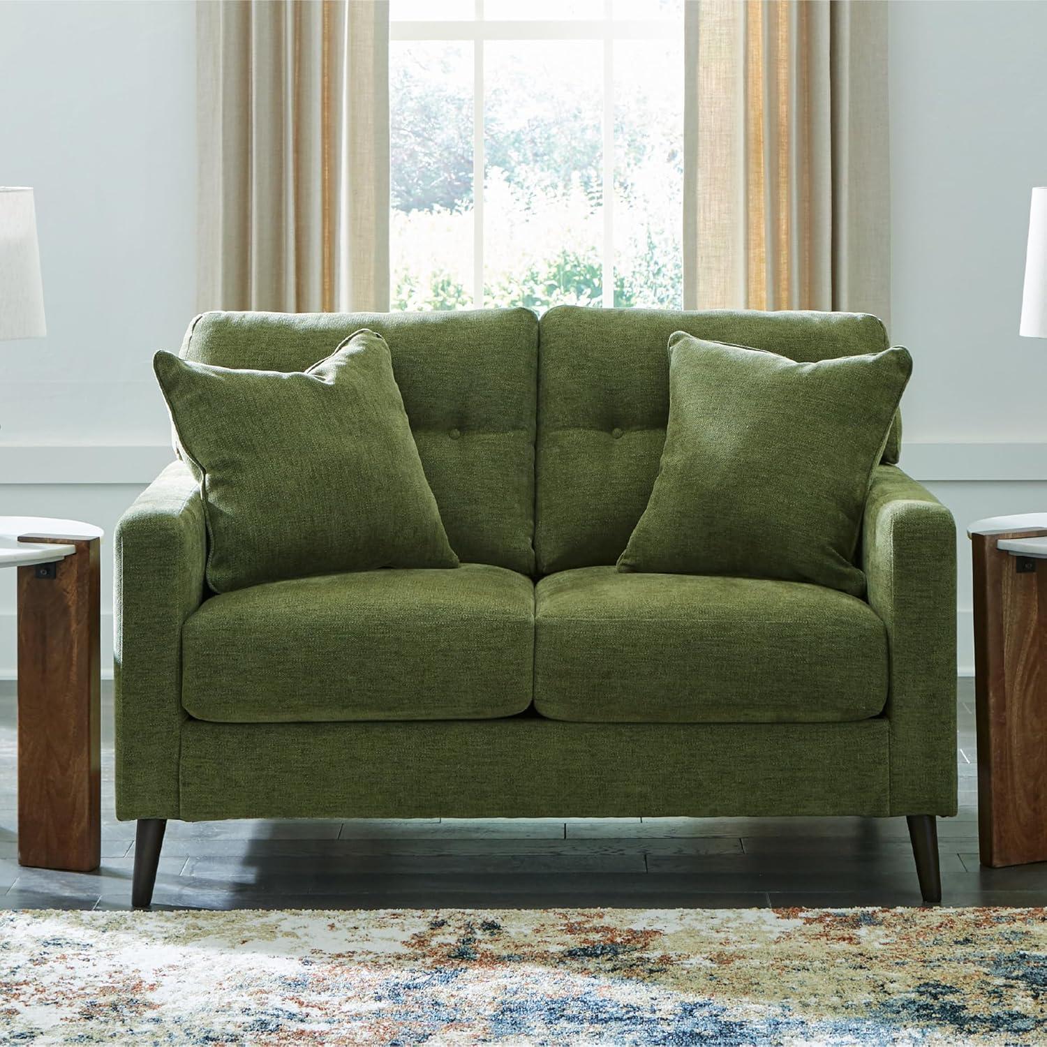 imageSignature Design by Ashley Bixler MidCentury Modern Tufted Loveseat with 2 Toss Pillows GreenGreen