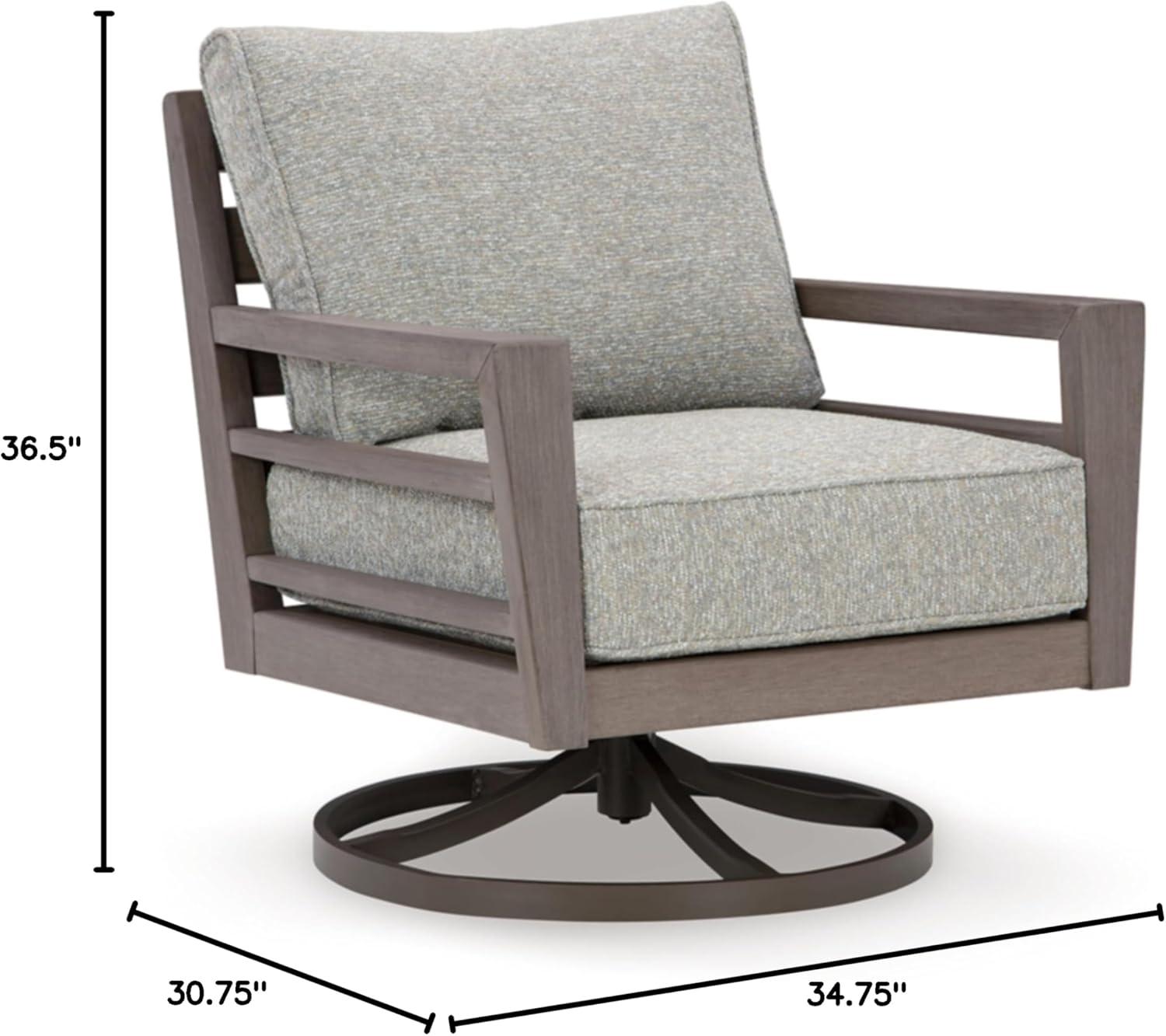 imageSignature Design by Ashley Hillside Barn Urban Nuvella Weather Resistant Fabric Outdoor Swivel Lounge with Cushion Light Brown ampamp Light Gray