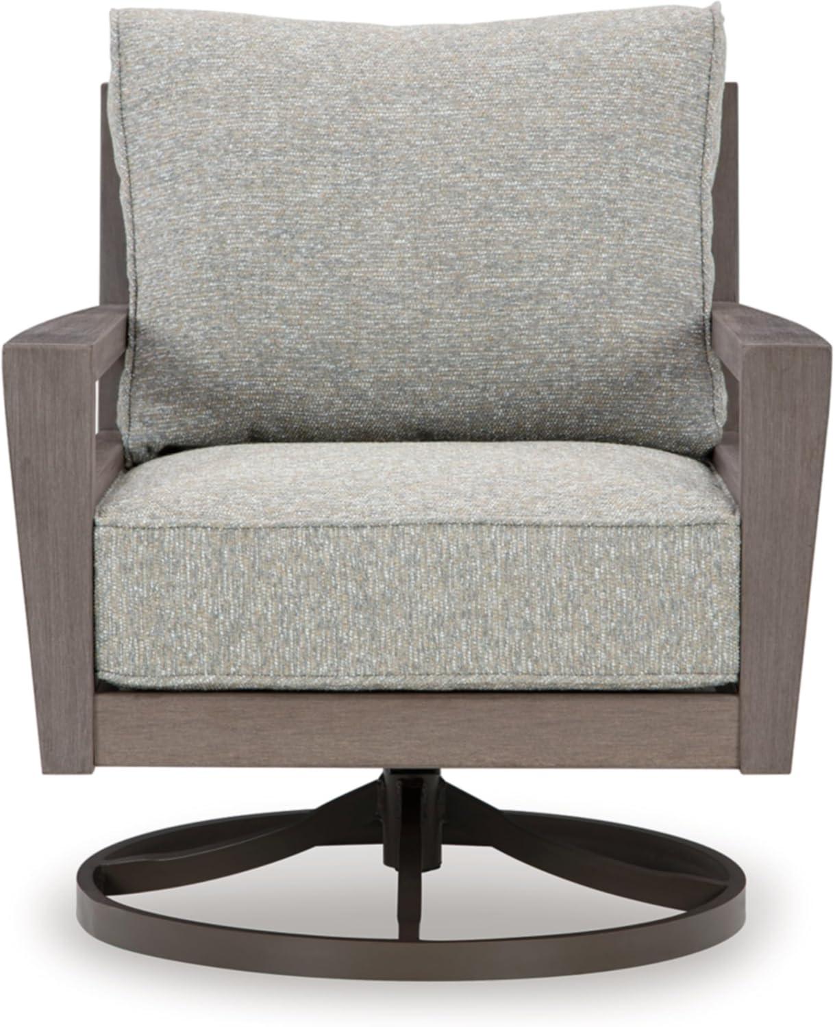 imageSignature Design by Ashley Hillside Barn Urban Nuvella Weather Resistant Fabric Outdoor Swivel Lounge with Cushion Light Brown ampamp Light Gray