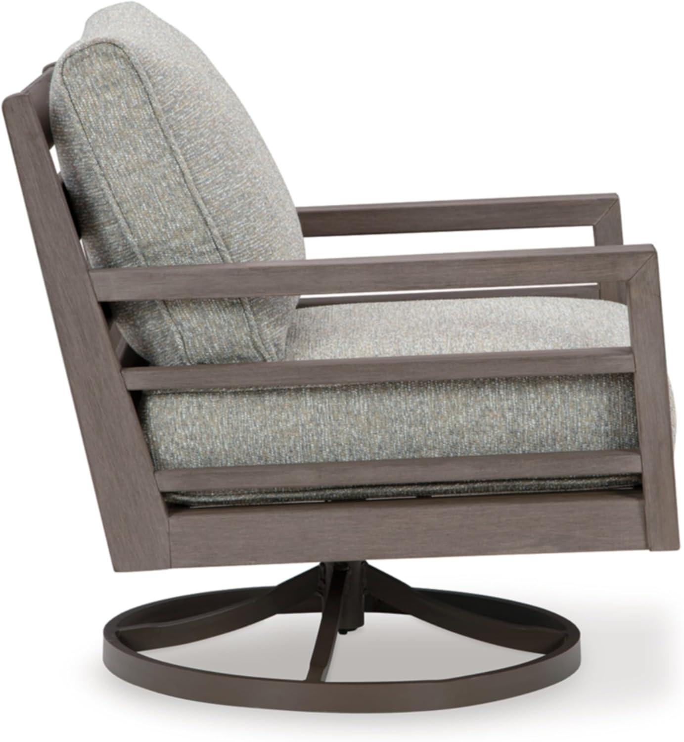 imageSignature Design by Ashley Hillside Barn Urban Nuvella Weather Resistant Fabric Outdoor Swivel Lounge with Cushion Light Brown ampamp Light Gray