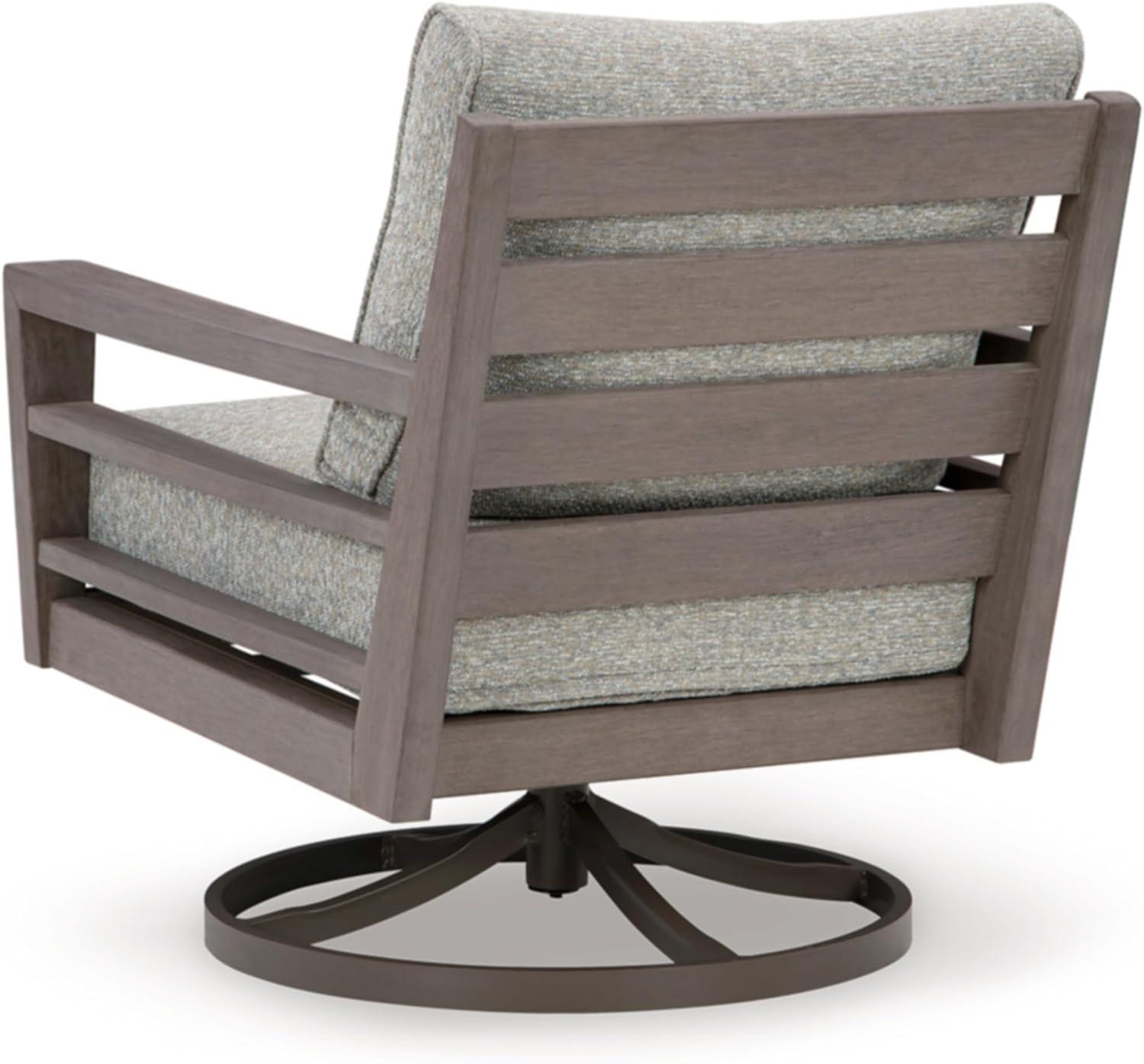 imageSignature Design by Ashley Hillside Barn Urban Nuvella Weather Resistant Fabric Outdoor Swivel Lounge with Cushion Light Brown ampamp Light Gray