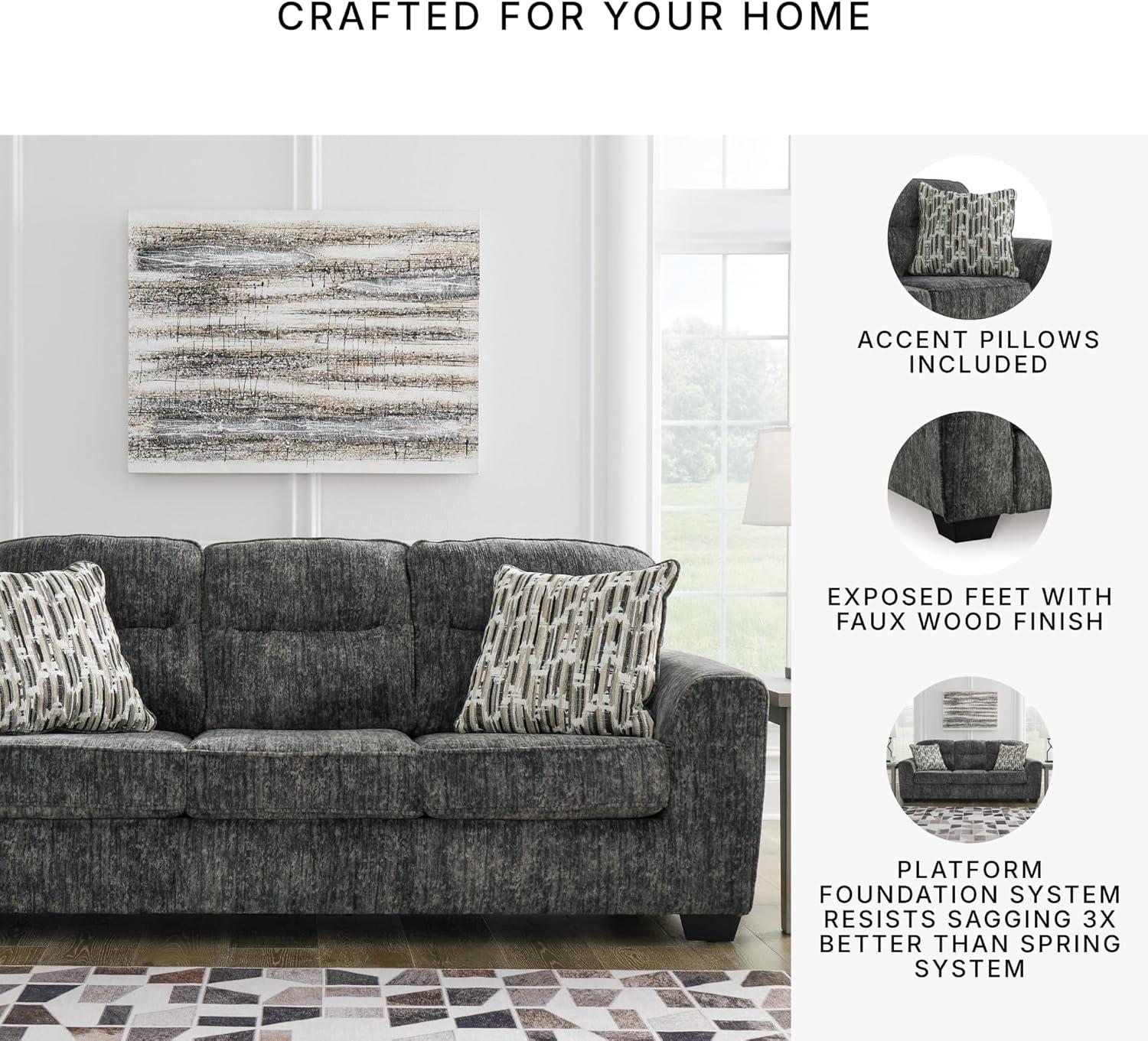 imageSignature Design by Ashley Lonoke Modern Sofa with 2 Accent Pillows Gray