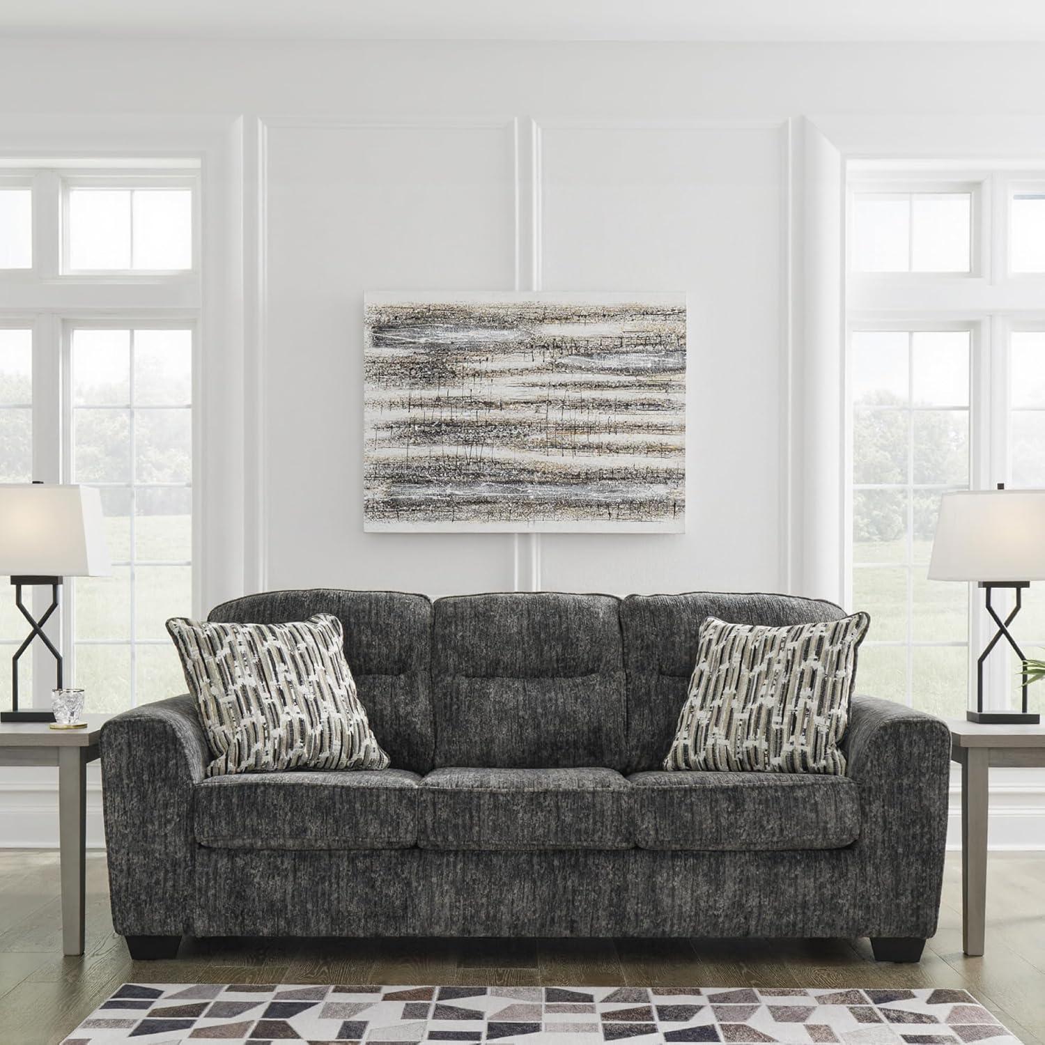 imageSignature Design by Ashley Lonoke Modern Sofa with 2 Accent Pillows Gray