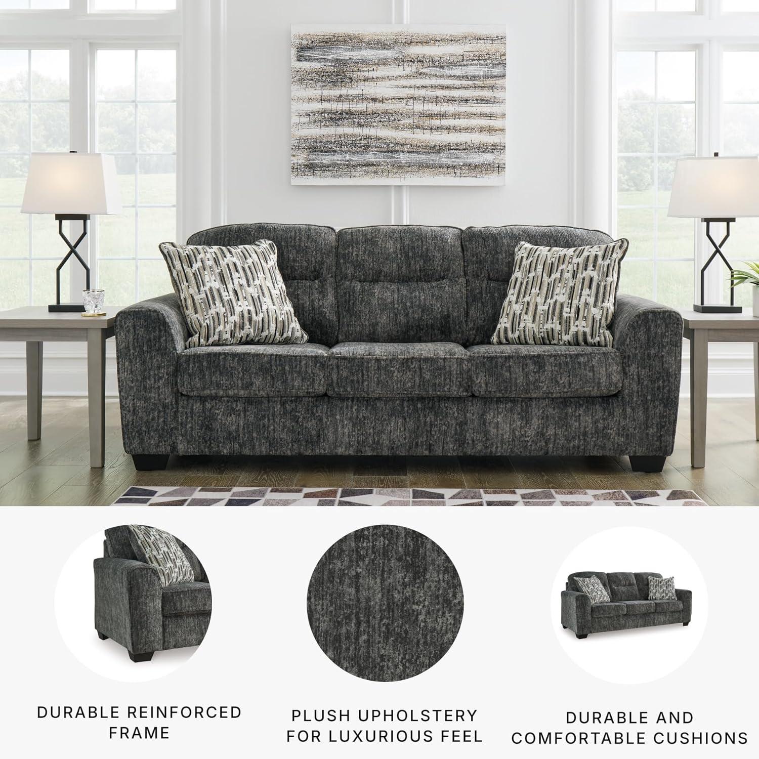 imageSignature Design by Ashley Lonoke Modern Sofa with 2 Accent Pillows Gray