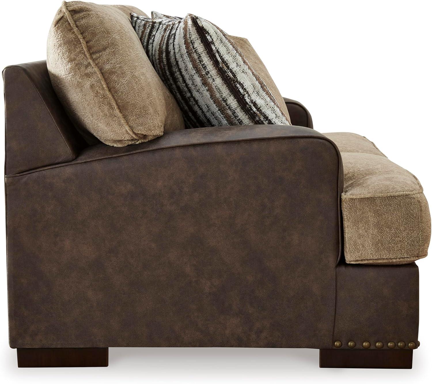 imageSignature Design by Ashley Maggie Contemporary Upholstered Loveseat with Accent Pillows OffWhiteDark Brown Light Brown