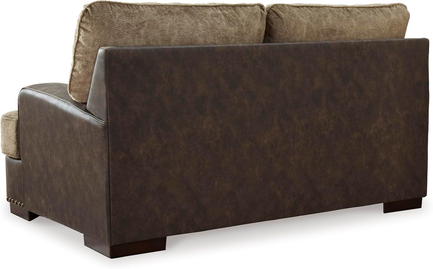 imageSignature Design by Ashley Maggie Contemporary Upholstered Loveseat with Accent Pillows OffWhiteDark Brown Light Brown
