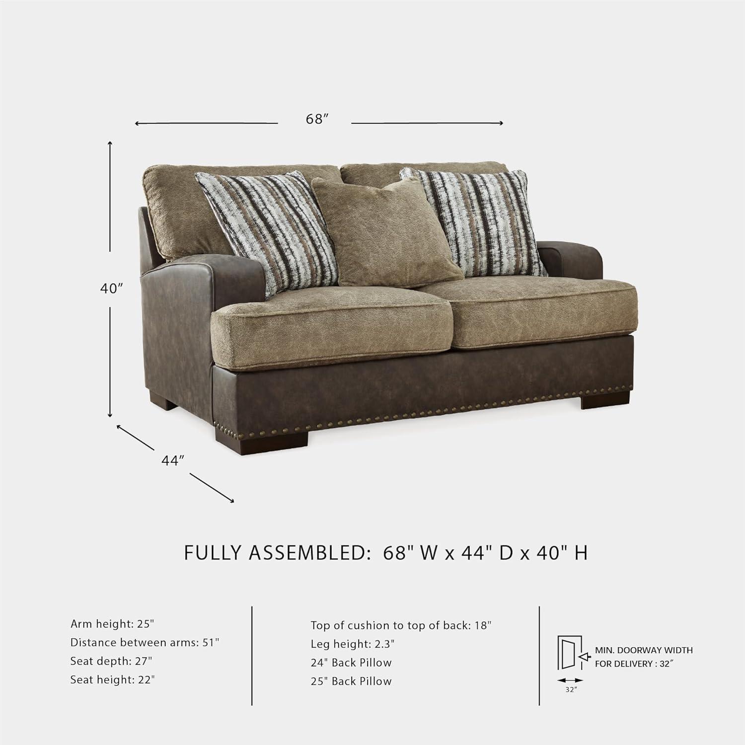 imageSignature Design by Ashley Maggie Contemporary Upholstered Loveseat with Accent Pillows OffWhiteDark Brown Light Brown