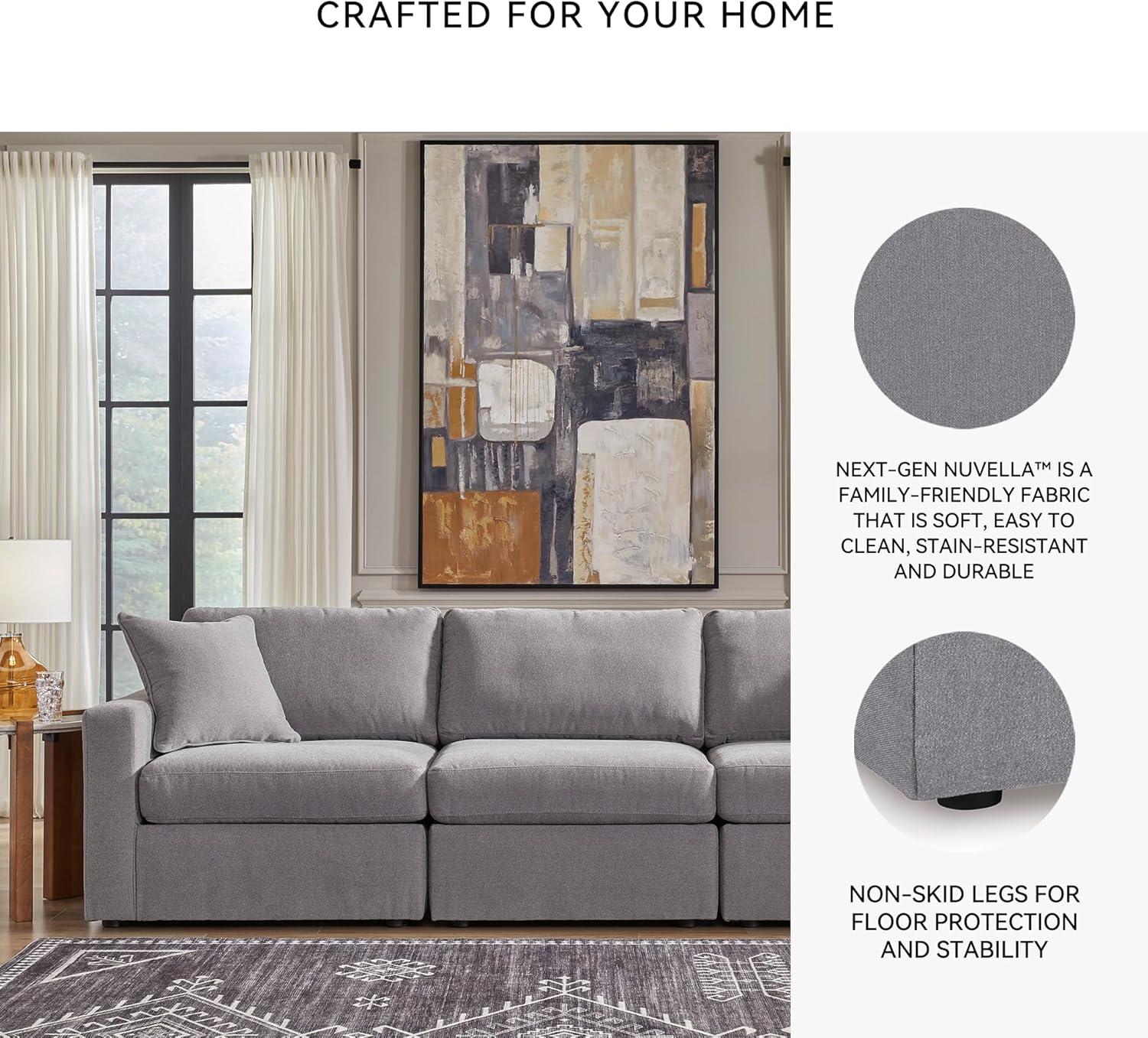 imageSignature Design by Ashley Modmax Contemporary Modular Stain Resistant 3Piece Sofa with Removable Zippered Covers and 2 Accent Pillows Reversible Back and Seat Cushions BlueLight Gray