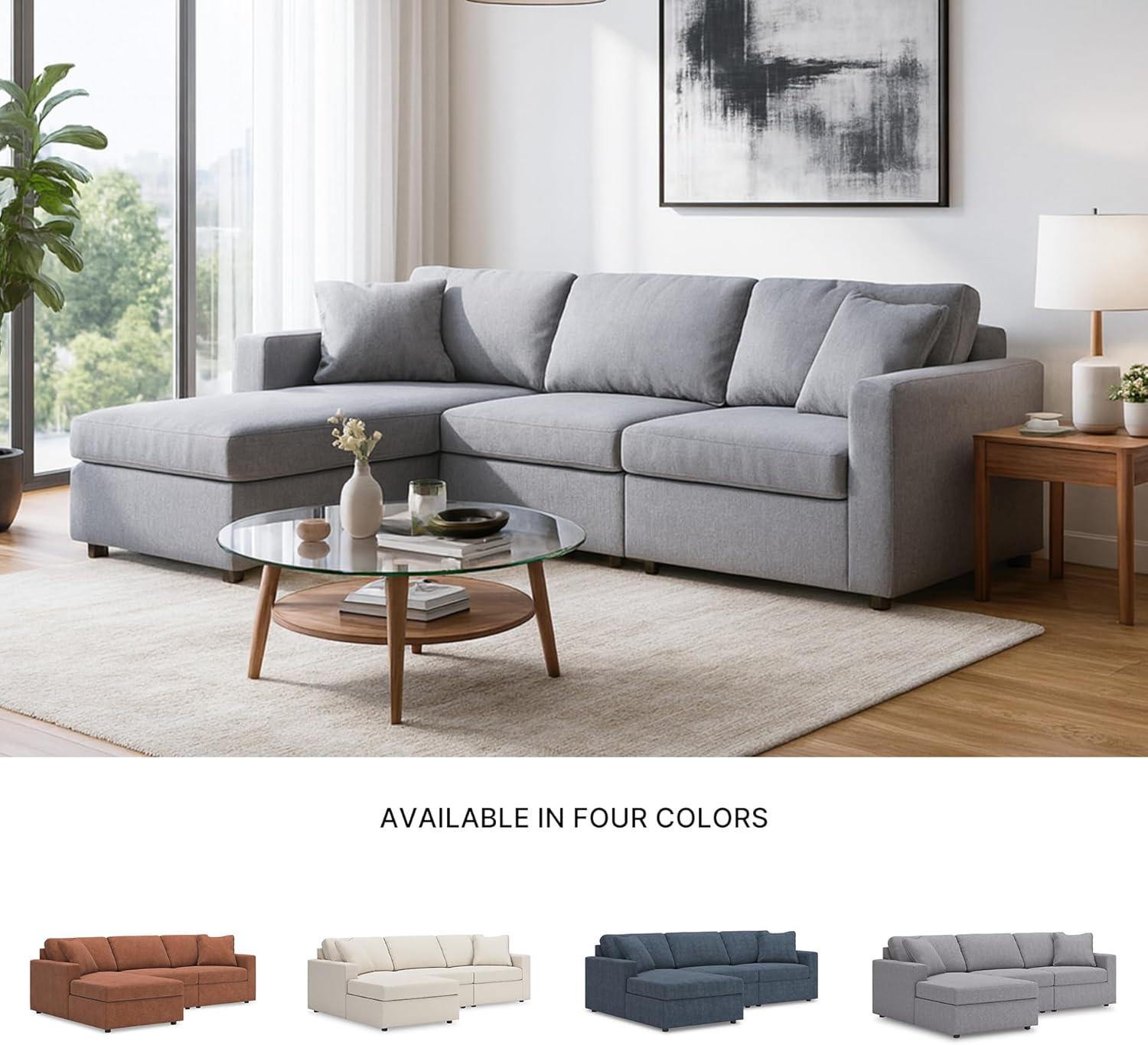 imageSignature Design by Ashley Modmax Contemporary Modular Stain Resistant 3Piece Sofa with Removable Zippered Covers and 2 Accent Pillows Reversible Back and Seat Cushions BlueLight Gray