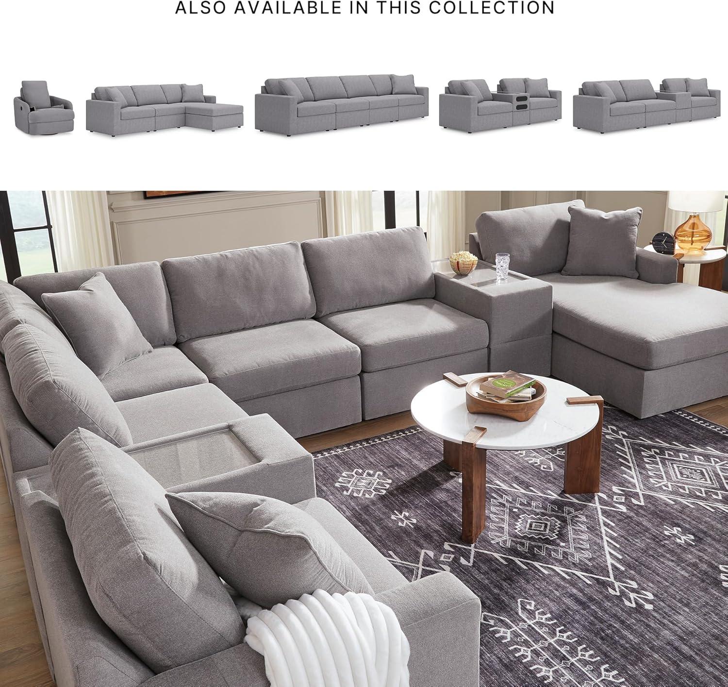 imageSignature Design by Ashley Modmax Contemporary Modular Stain Resistant 3Piece Sofa with Removable Zippered Covers and 2 Accent Pillows Reversible Back and Seat Cushions BlueLight Gray
