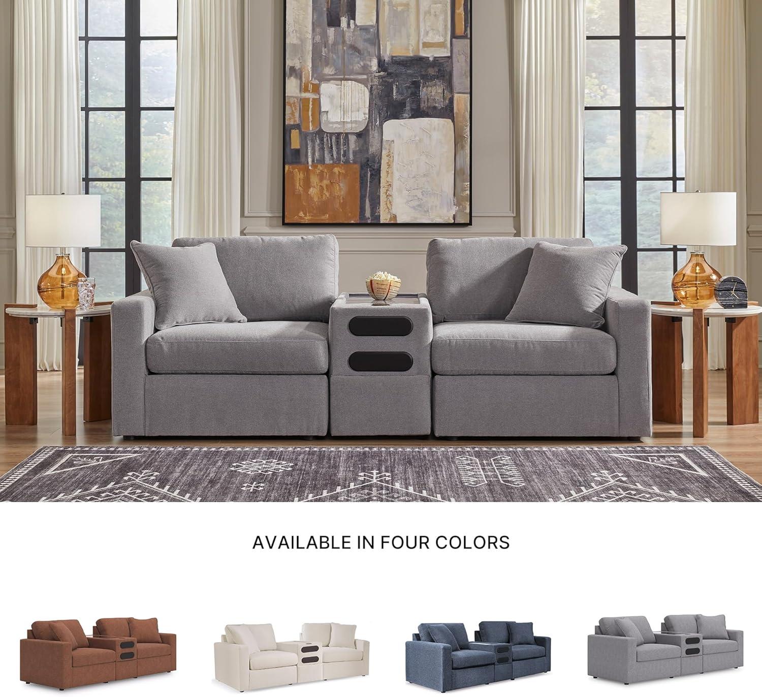 imageSignature Design by Ashley Modmax Contemporary Modular Stain Resistant 3Piece Sofa with Removable Zippered Covers and 2 Accent Pillows Reversible Back and Seat Cushions BlueLight Gray