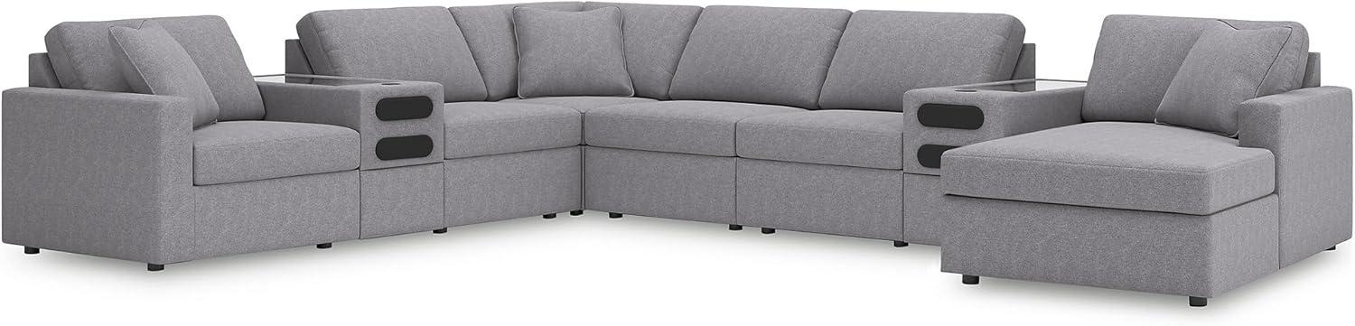 imageSignature Design by Ashley Modmax Contemporary Modular Stain Resistant 3Piece Sofa with Removable Zippered Covers and 2 Accent Pillows Reversible Back and Seat Cushions BlueLight Gray