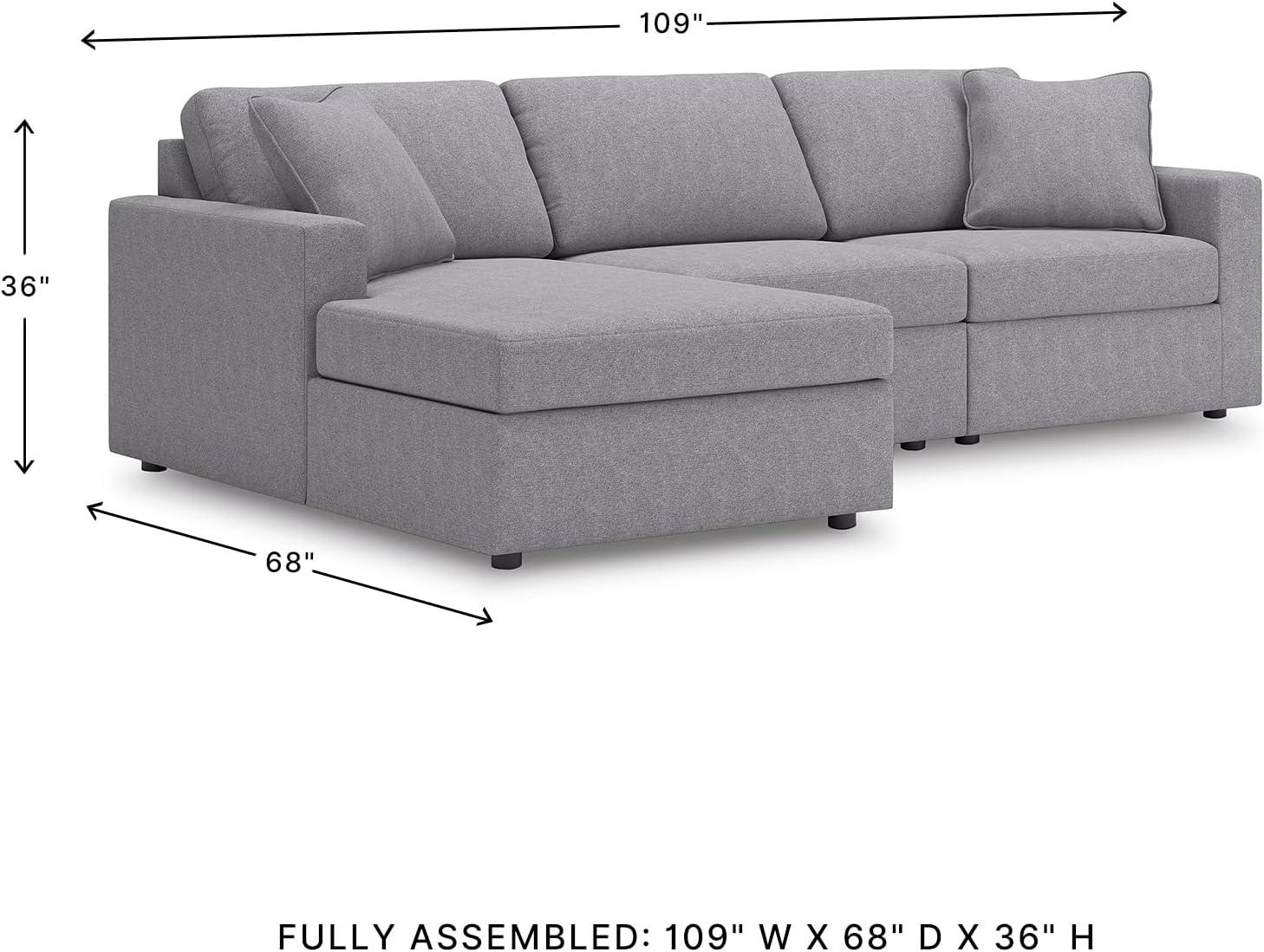 imageSignature Design by Ashley Modmax Contemporary Modular Stain Resistant 3Piece Sofa with Removable Zippered Covers and 2 Accent Pillows Reversible Back and Seat Cushions BlueLight Gray
