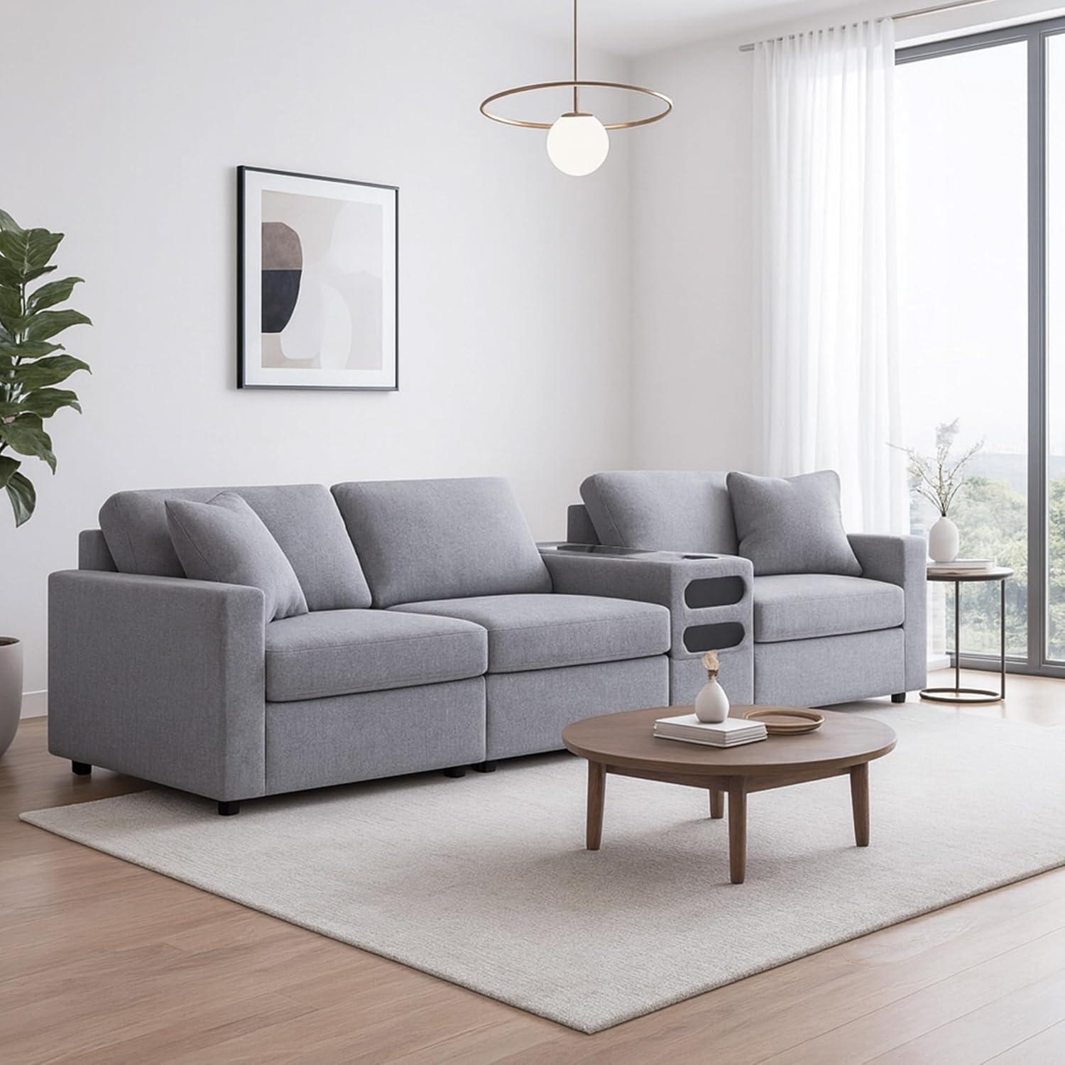 imageSignature Design by Ashley Modmax Contemporary Modular Stain Resistant 3Piece Sofa with Removable Zippered Covers and 2 Accent Pillows Reversible Back and Seat Cushions BlueLight Gray