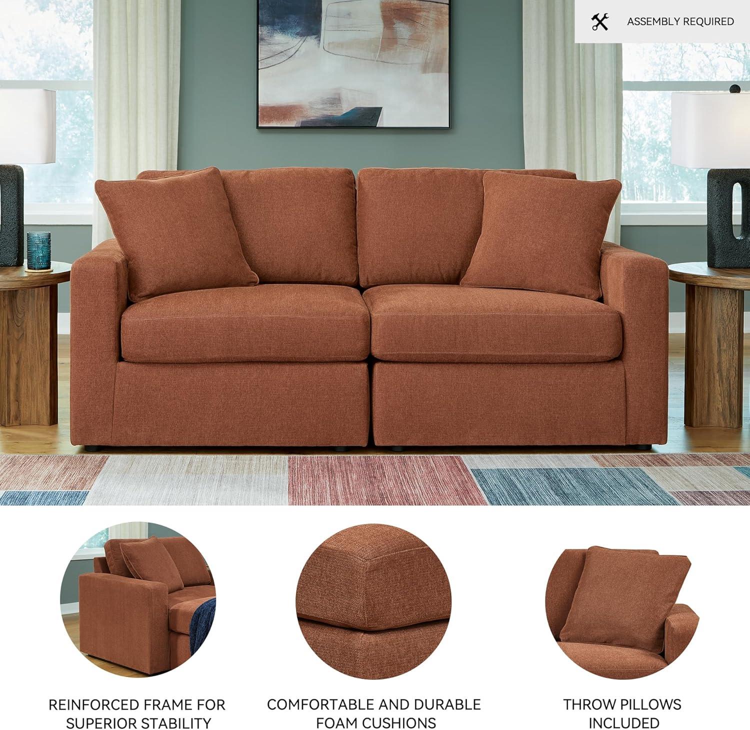 imageSignature Design by Ashley Modmax Contemporary Modular Stain Resistant 3Piece Sofa with Removable Zippered Covers and 2 Accent Pillows Reversible Back and Seat Cushions BlueBurnt Orange