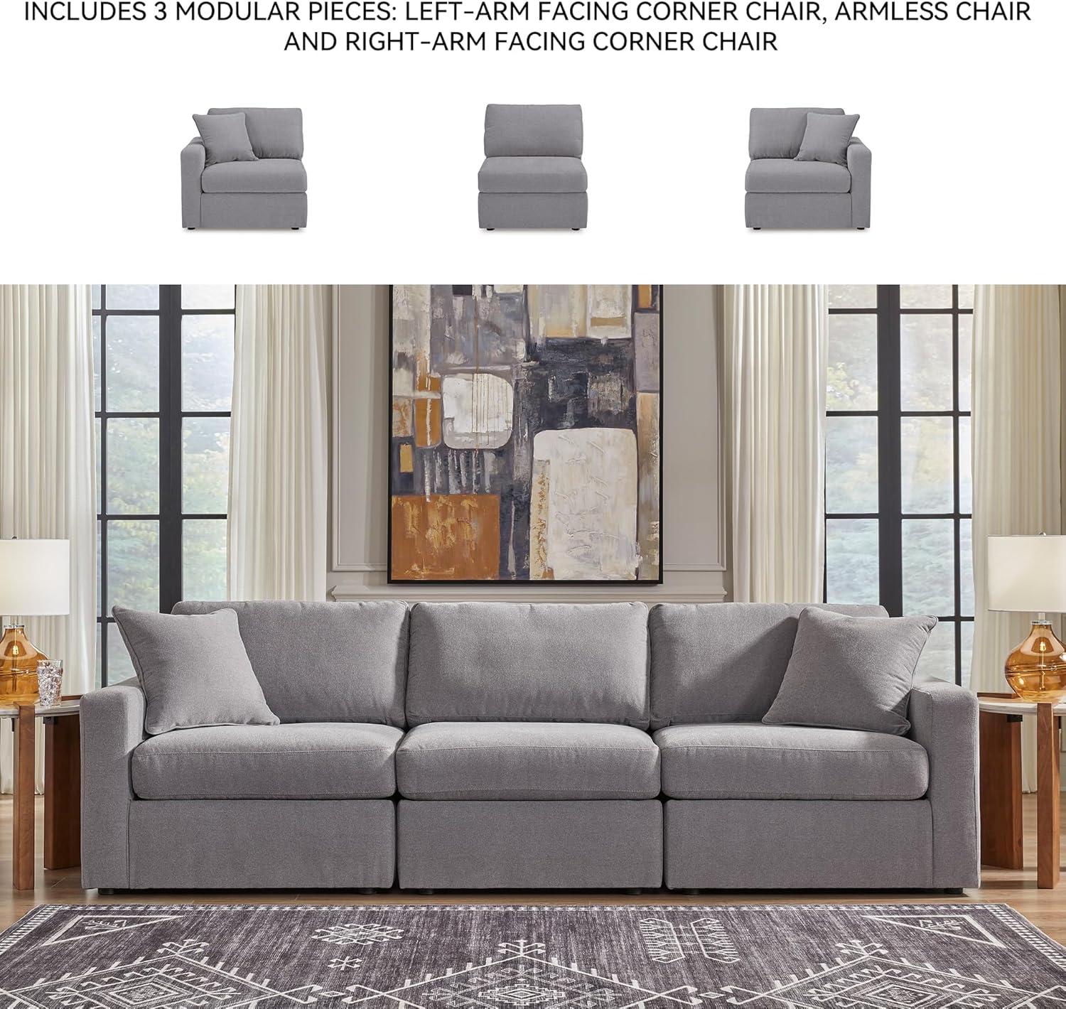 imageSignature Design by Ashley Modmax Contemporary Modular Stain Resistant 3Piece Sofa with Removable Zippered Covers and 2 Accent Pillows Reversible Back and Seat Cushions BlueLight Gray
