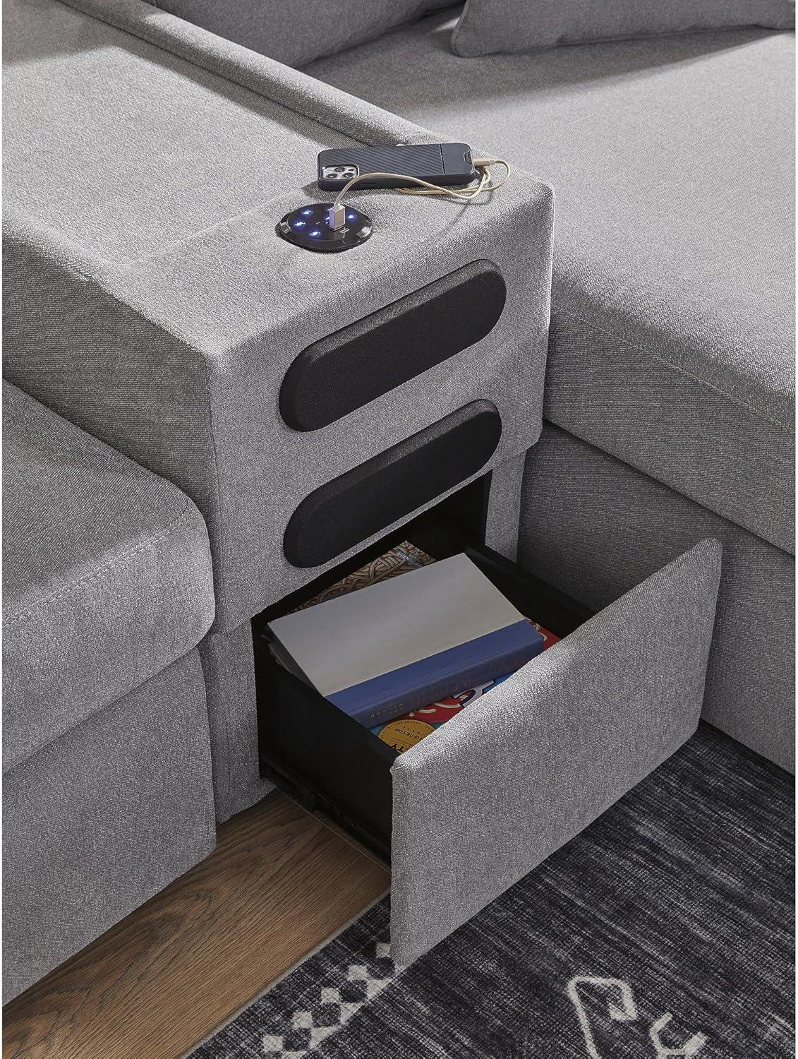 imageSignature Design by Ashley Modmax Contemporary Modular Stain Resistant 3Piece Sofa with Removable Zippered Covers and 2 Accent Pillows Reversible Back and Seat Cushions BlueLight Gray