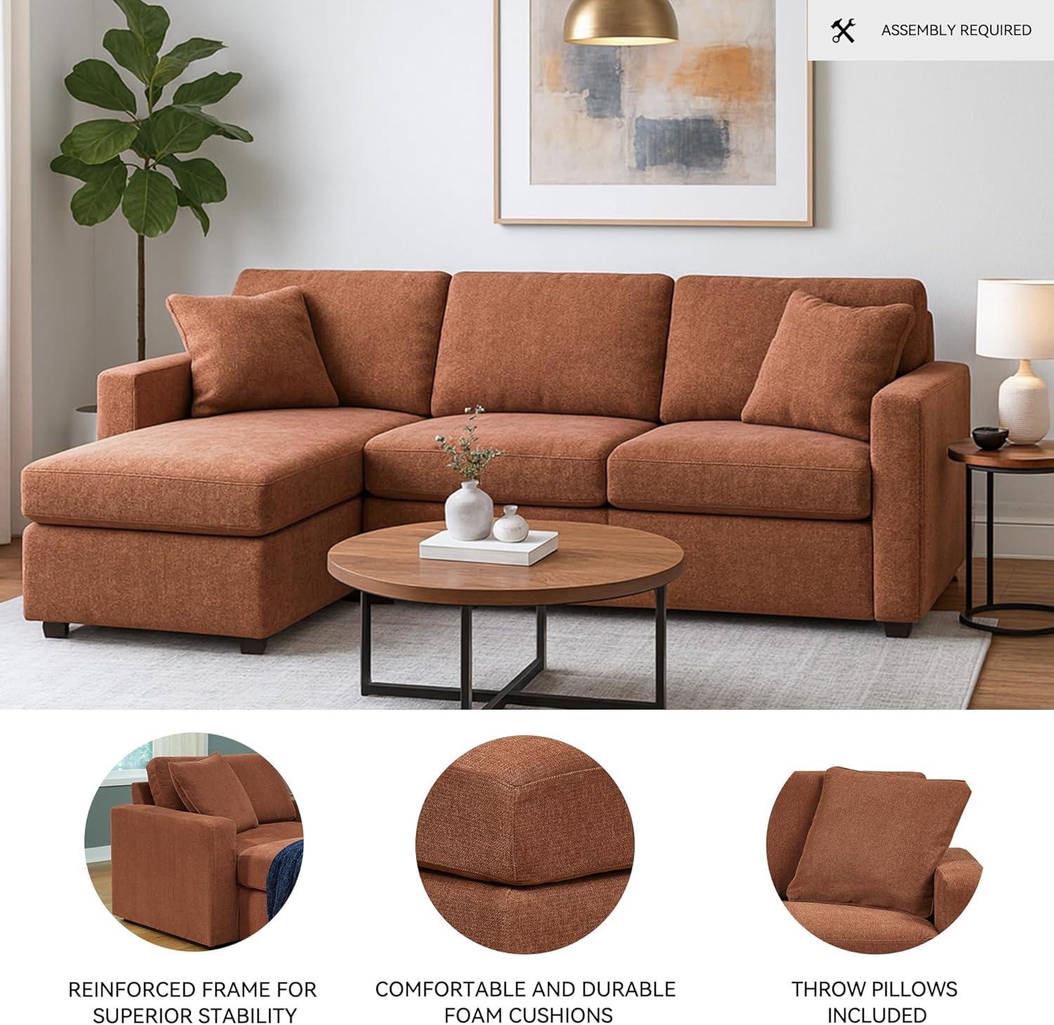 imageSignature Design by Ashley Modmax Contemporary Modular Stain Resistant 3Piece Sofa with Removable Zippered Covers and 2 Accent Pillows Reversible Back and Seat Cushions BlueBurnt Orange