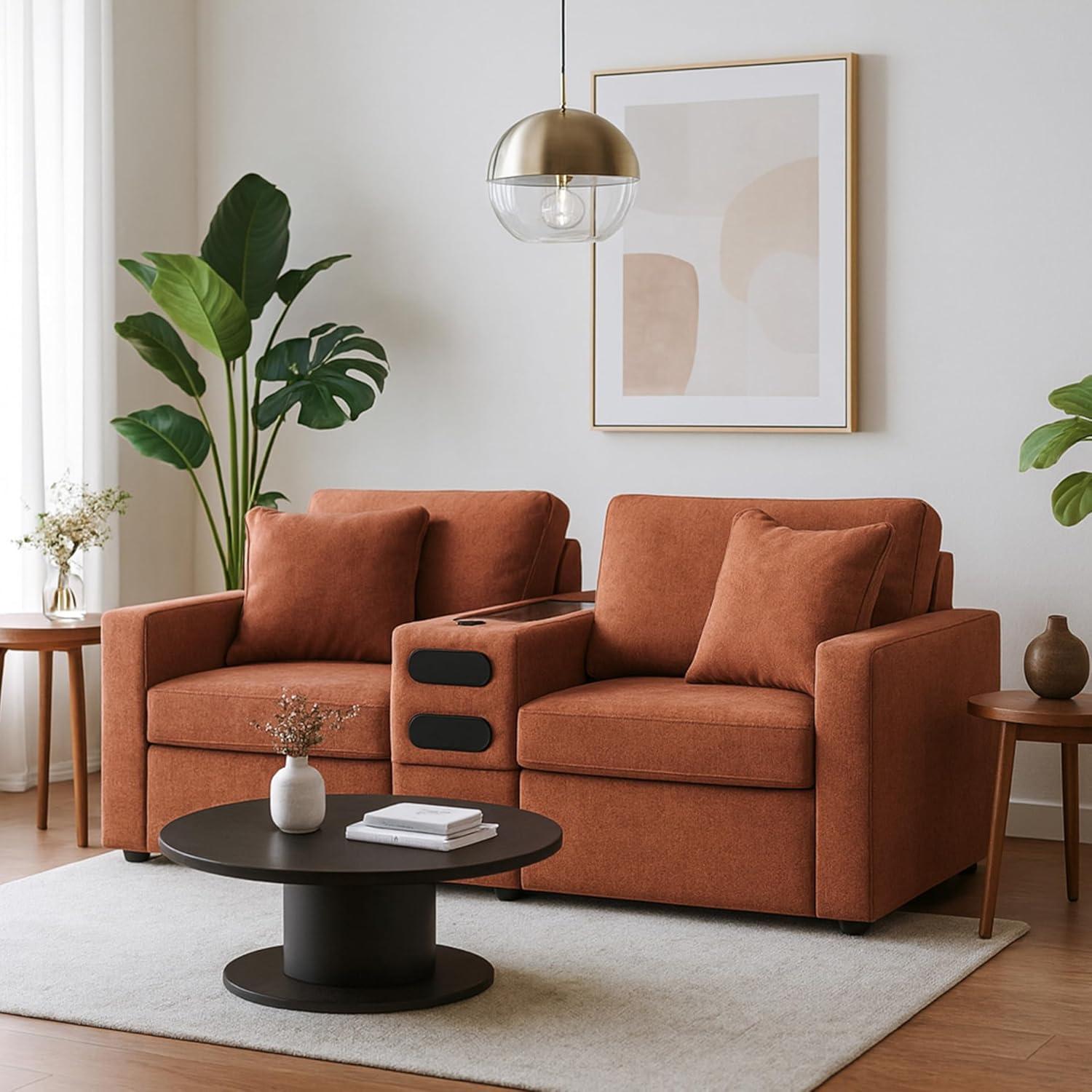 imageSignature Design by Ashley Modmax Contemporary Modular Stain Resistant 3Piece Sofa with Removable Zippered Covers and 2 Accent Pillows Reversible Back and Seat Cushions BlueBurnt Orange