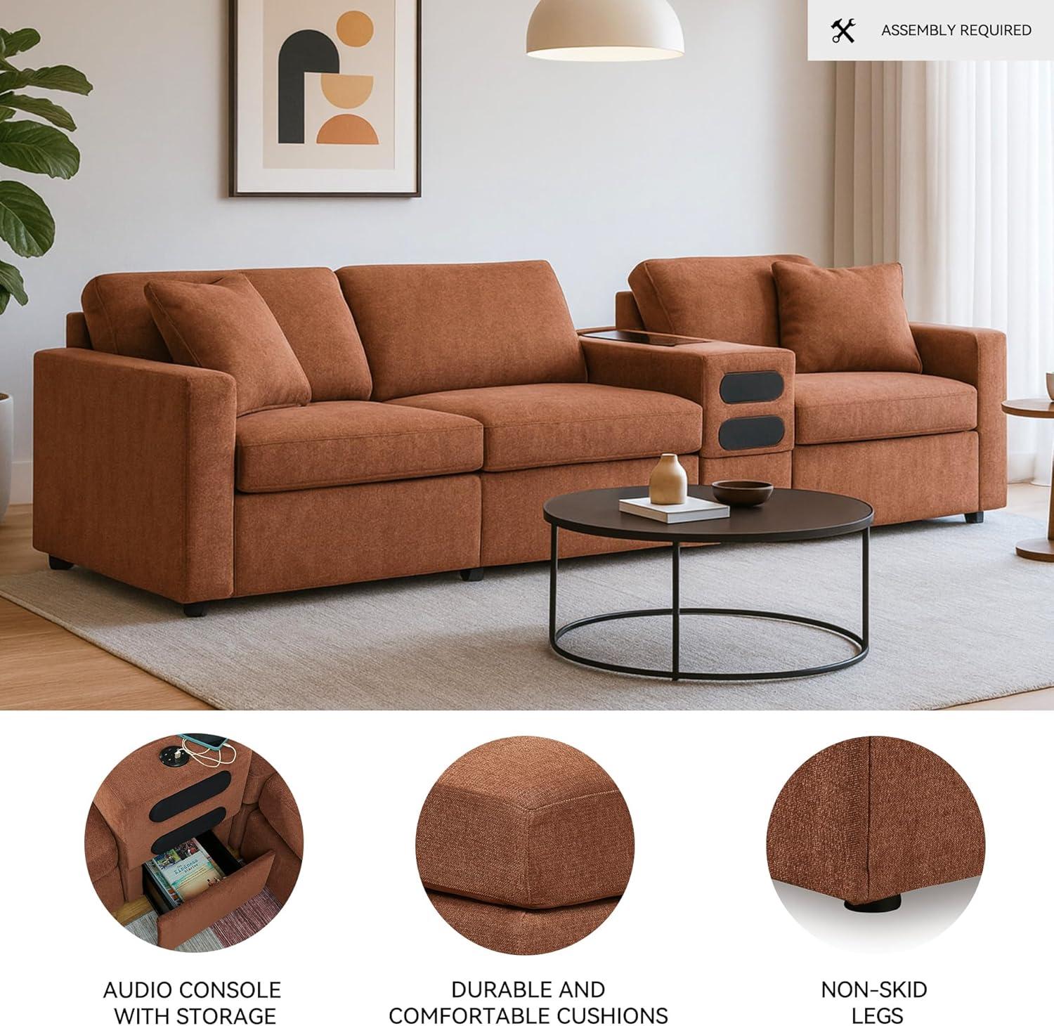 imageSignature Design by Ashley Modmax Contemporary Modular Stain Resistant 3Piece Sofa with Removable Zippered Covers and 2 Accent Pillows Reversible Back and Seat Cushions BlueBurnt Orange