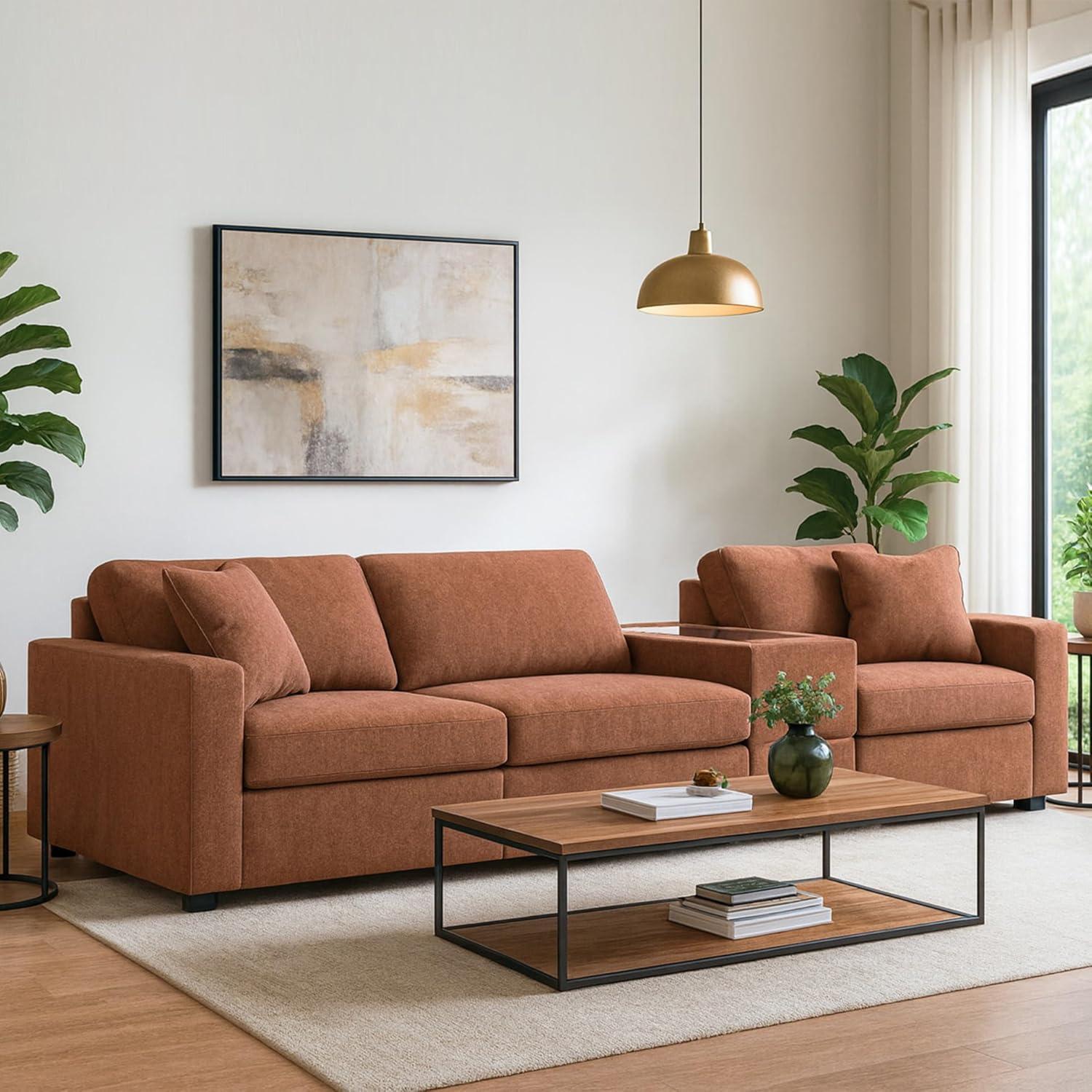 imageSignature Design by Ashley Modmax Contemporary Modular Stain Resistant 3Piece Sofa with Removable Zippered Covers and 2 Accent Pillows Reversible Back and Seat Cushions BlueBurnt Orange