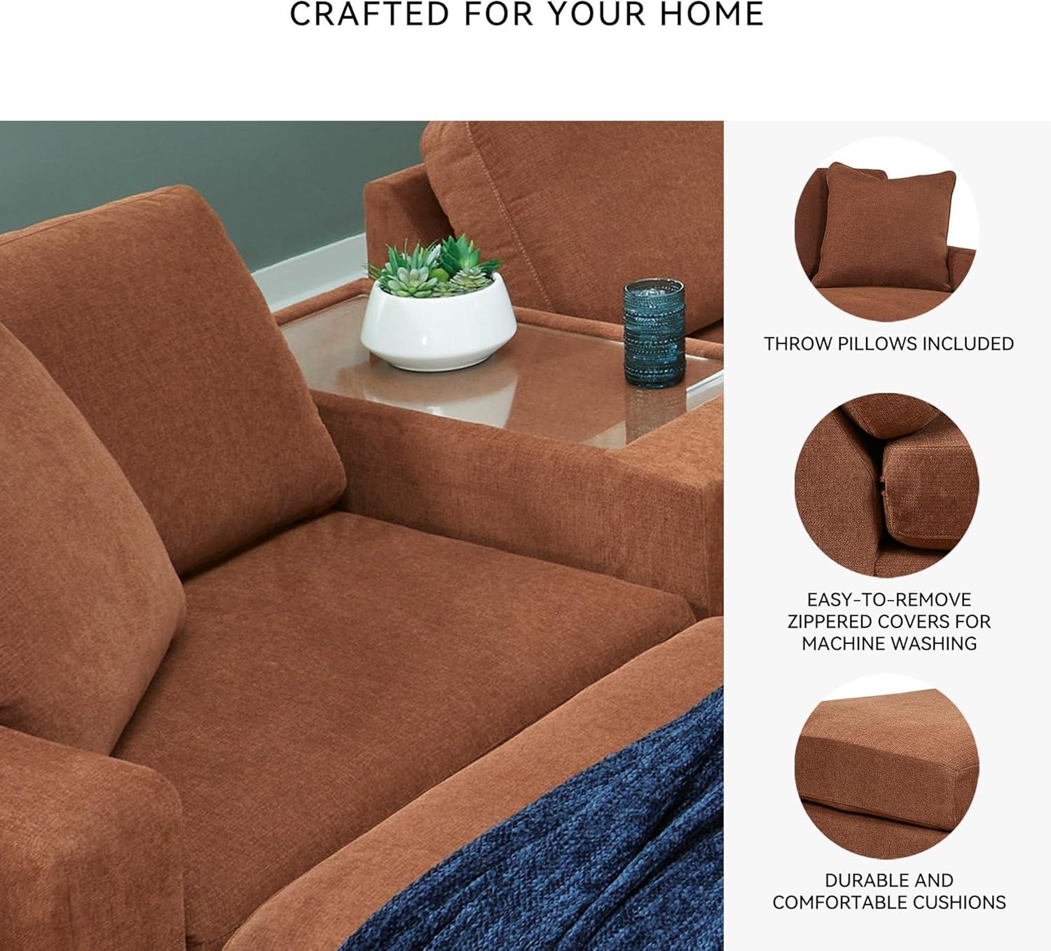 imageSignature Design by Ashley Modmax Contemporary Modular Stain Resistant 3Piece Sofa with Removable Zippered Covers and 2 Accent Pillows Reversible Back and Seat Cushions BlueBurnt Orange