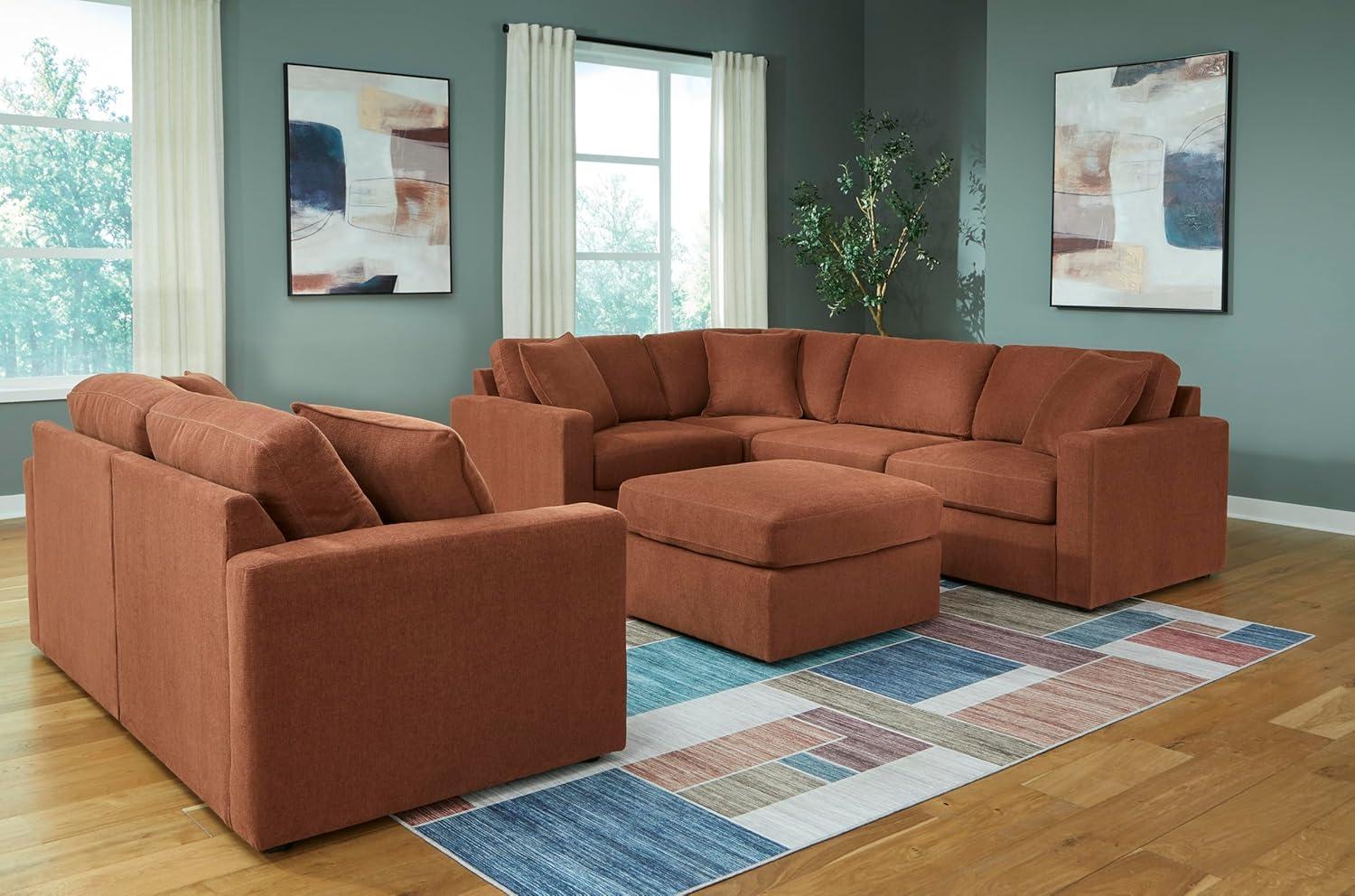 imageSignature Design by Ashley Modmax Contemporary Modular Stain Resistant 3Piece Sofa with Removable Zippered Covers and 2 Accent Pillows Reversible Back and Seat Cushions BlueBurnt Orange