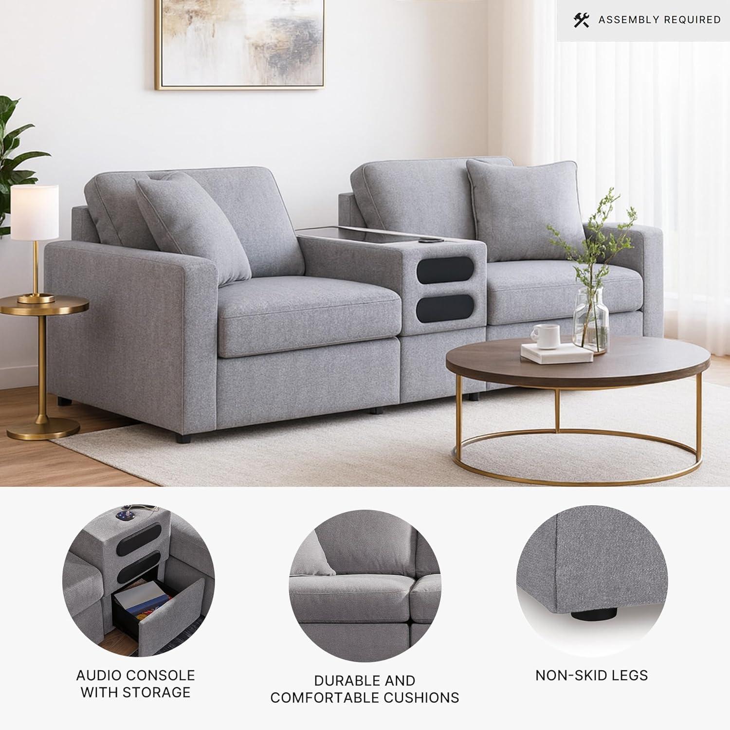 imageSignature Design by Ashley Modmax Contemporary Modular Stain Resistant 3Piece Sofa with Removable Zippered Covers and 2 Accent Pillows Reversible Back and Seat Cushions BlueLight Gray