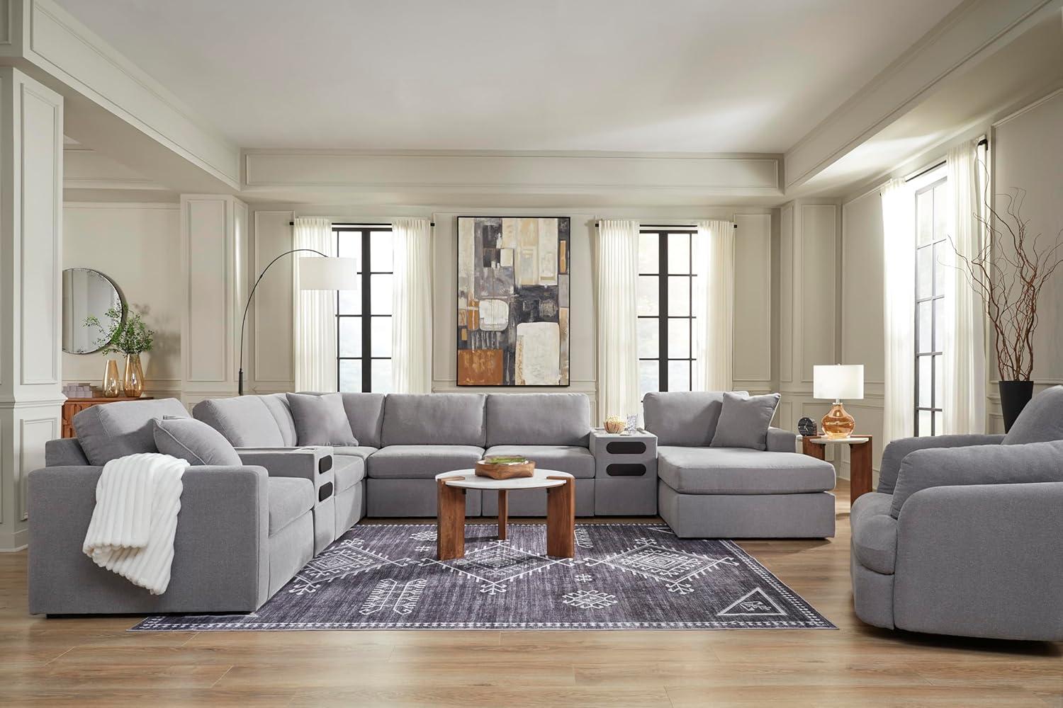 imageSignature Design by Ashley Modmax Contemporary Modular Stain Resistant 3Piece Sofa with Removable Zippered Covers and 2 Accent Pillows Reversible Back and Seat Cushions BlueLight Gray
