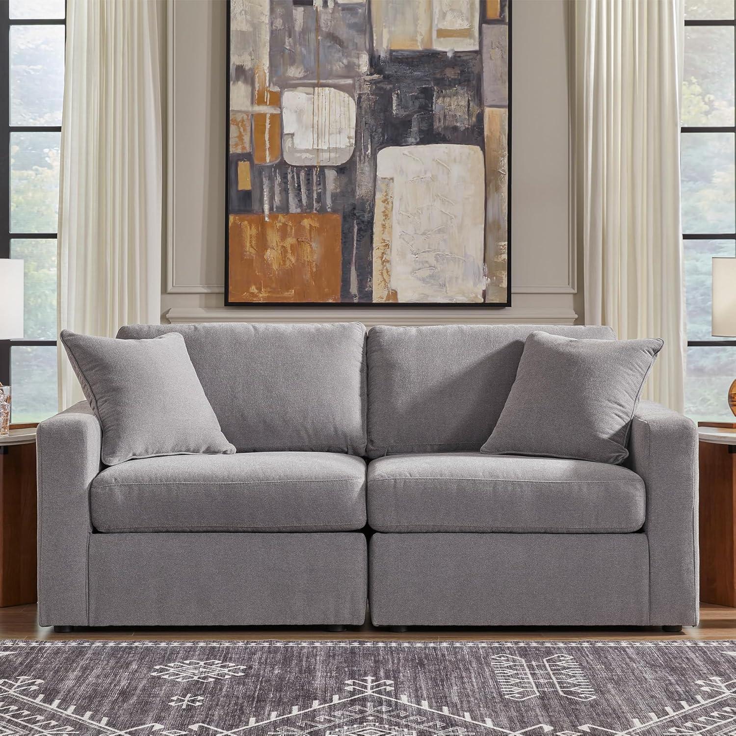 imageSignature Design by Ashley Modmax Contemporary Modular Stain Resistant 3Piece Sofa with Removable Zippered Covers and 2 Accent Pillows Reversible Back and Seat Cushions BlueLight Gray