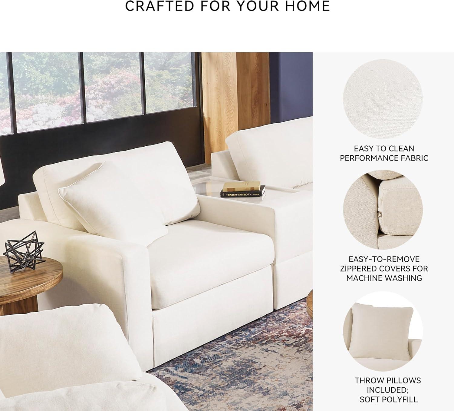 imageSignature Design by Ashley Modmax Contemporary Modular Stain Resistant 3Piece Sofa with Removable Zippered Covers and 2 Accent Pillows Reversible Back and Seat Cushions BlueBeige