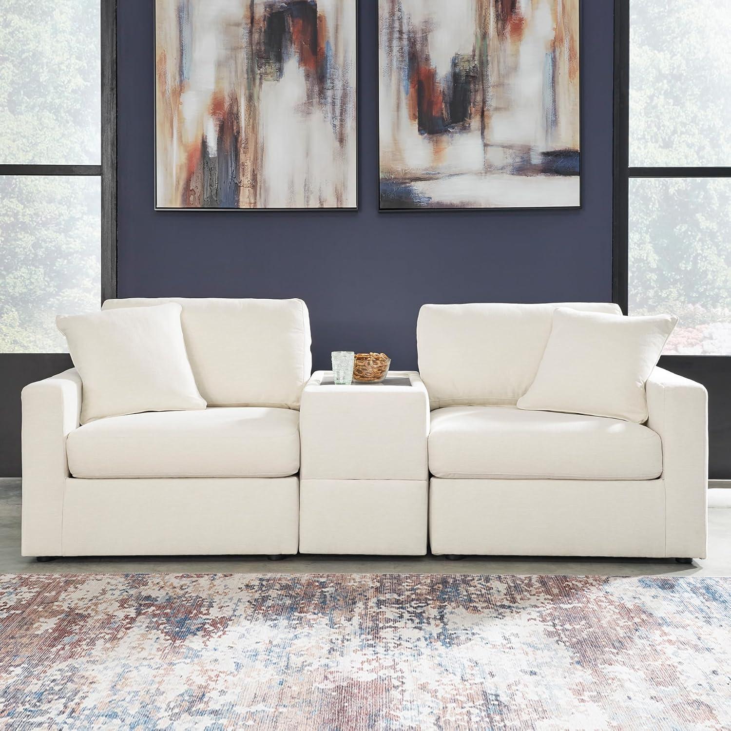 imageSignature Design by Ashley Modmax Contemporary Modular Stain Resistant 3Piece Sofa with Removable Zippered Covers and 2 Accent Pillows Reversible Back and Seat Cushions BlueBeige