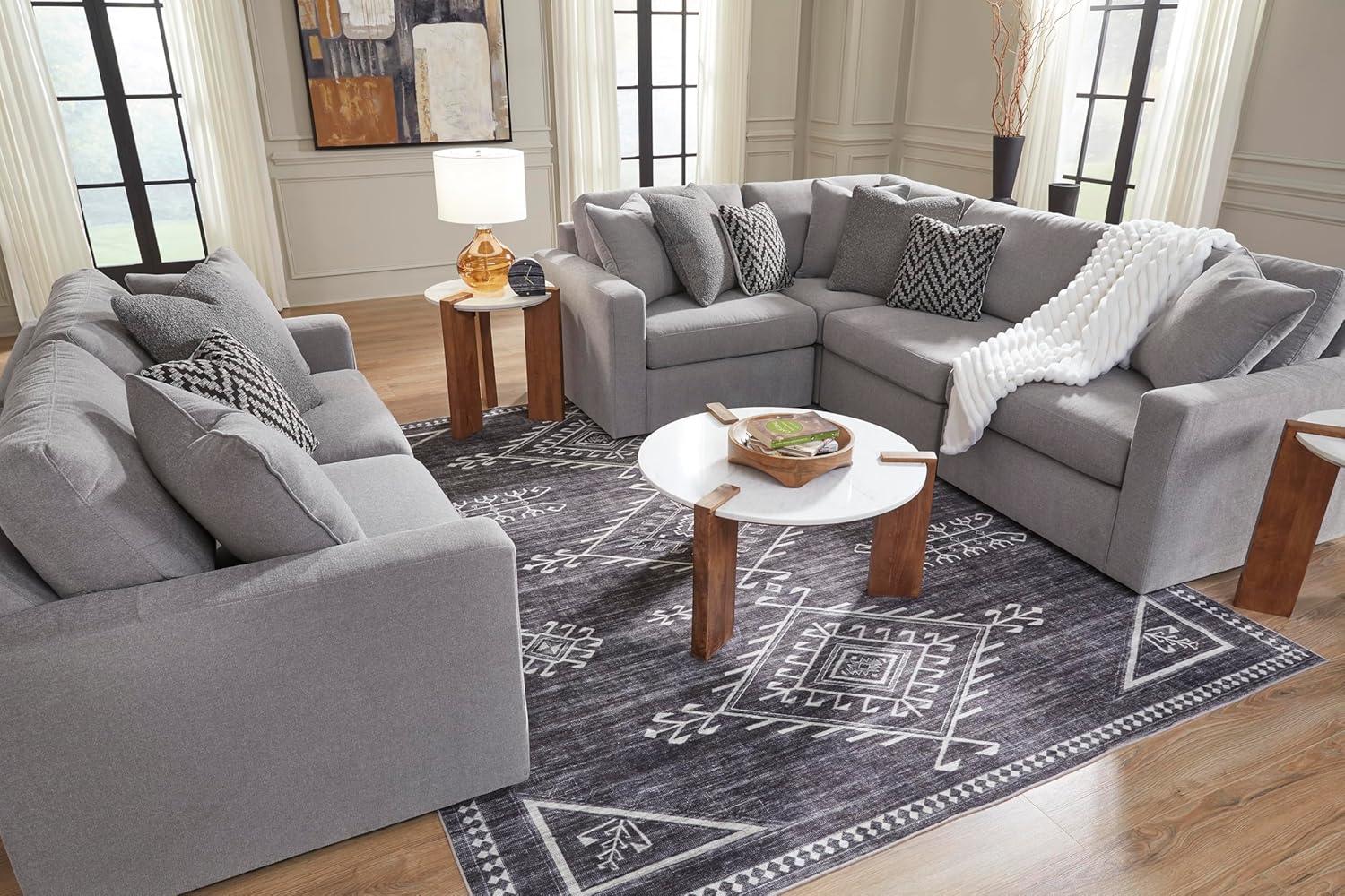 imageSignature Design by Ashley Modmax Contemporary Modular Stain Resistant 3Piece Sofa with Removable Zippered Covers and 2 Accent Pillows Reversible Back and Seat Cushions BlueLight Gray