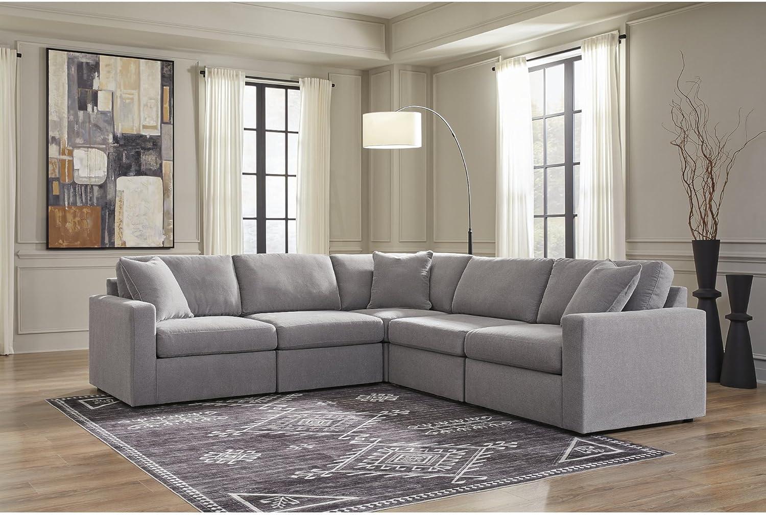 imageSignature Design by Ashley Modmax Contemporary Modular Stain Resistant 3Piece Sofa with Removable Zippered Covers and 2 Accent Pillows Reversible Back and Seat Cushions BlueLight Gray