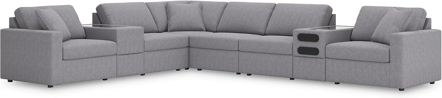 imageSignature Design by Ashley Modmax Contemporary Modular Stain Resistant 3Piece Sofa with Removable Zippered Covers and 2 Accent Pillows Reversible Back and Seat Cushions BlueLight Gray