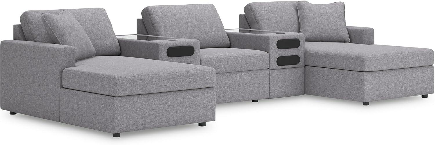 imageSignature Design by Ashley Modmax Contemporary Modular Stain Resistant 3Piece Sofa with Removable Zippered Covers and 2 Accent Pillows Reversible Back and Seat Cushions BlueLight Gray