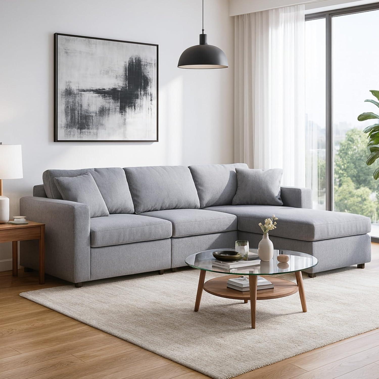 imageSignature Design by Ashley Modmax Contemporary Modular Stain Resistant 3Piece Sofa with Removable Zippered Covers and 2 Accent Pillows Reversible Back and Seat Cushions BlueLight Gray