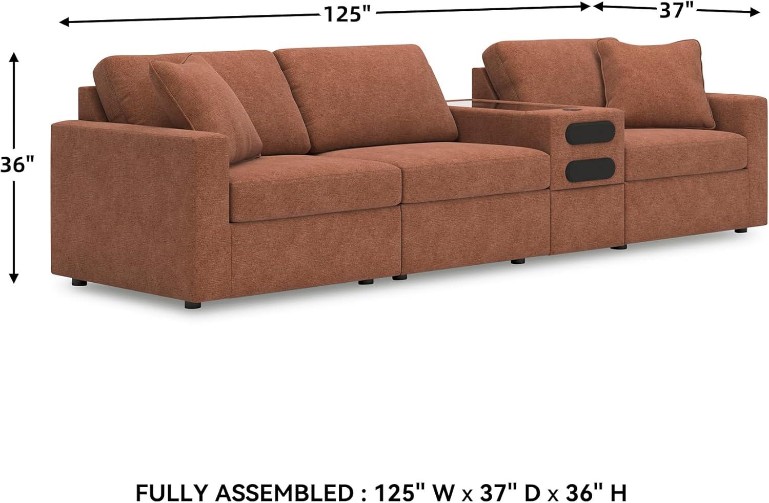 imageSignature Design by Ashley Modmax Contemporary Modular Stain Resistant 3Piece Sofa with Removable Zippered Covers and 2 Accent Pillows Reversible Back and Seat Cushions BlueBurnt Orange